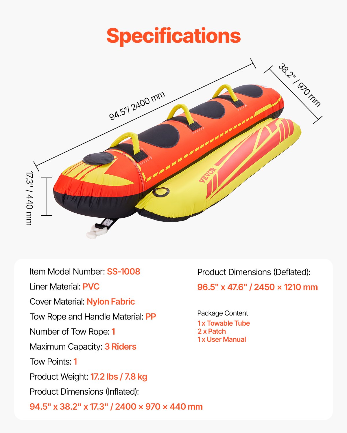 Towable Tubes for Boating 1-3 Riders Inflatable Boat Tubes Towables 510lbs V952-CQTL2QXK3R00F85JVV0