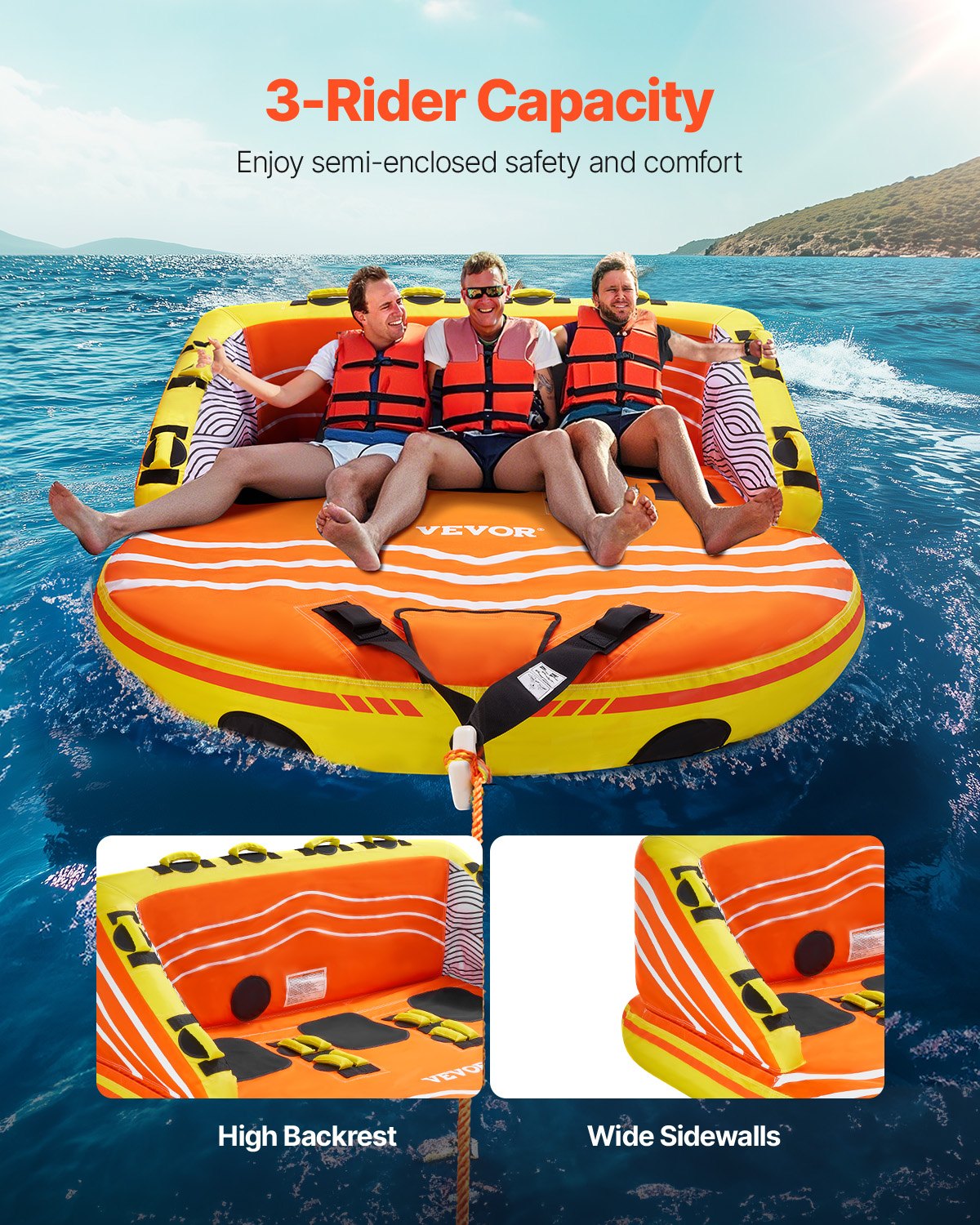Towable Tube for Boating, 1-3 Riders Inflatable Boat Tubes and Towables, 510lbs Water Sport Towable Tube for V952-CQTL2SFDX3R0W43OPV0