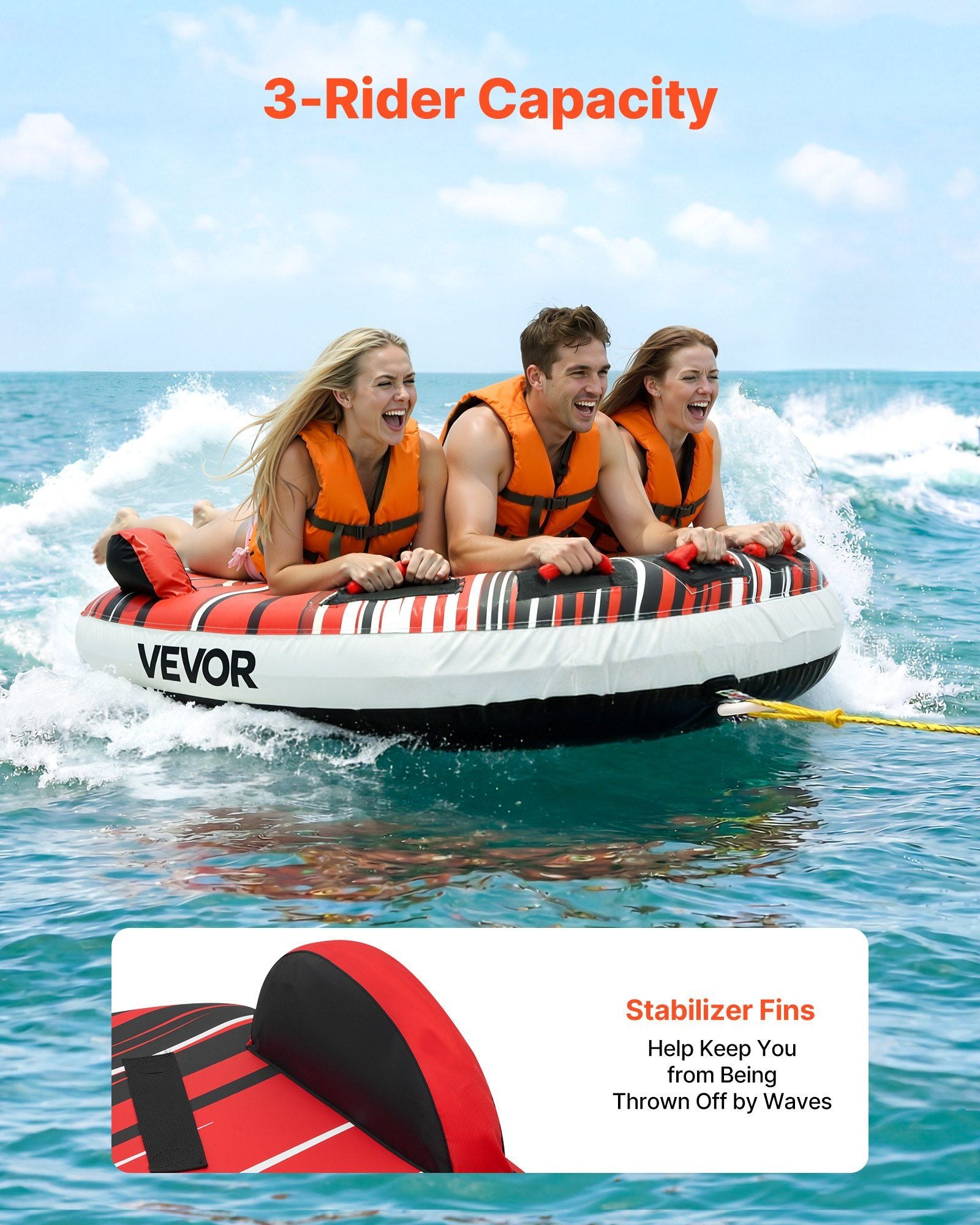 Towable Tube for Boating, 3 Riders Inflatable Boat Tubes and Towables, 231 kg Capacity Water Sport Towable V952-CQTL3PDDX3RH9FY22001V0