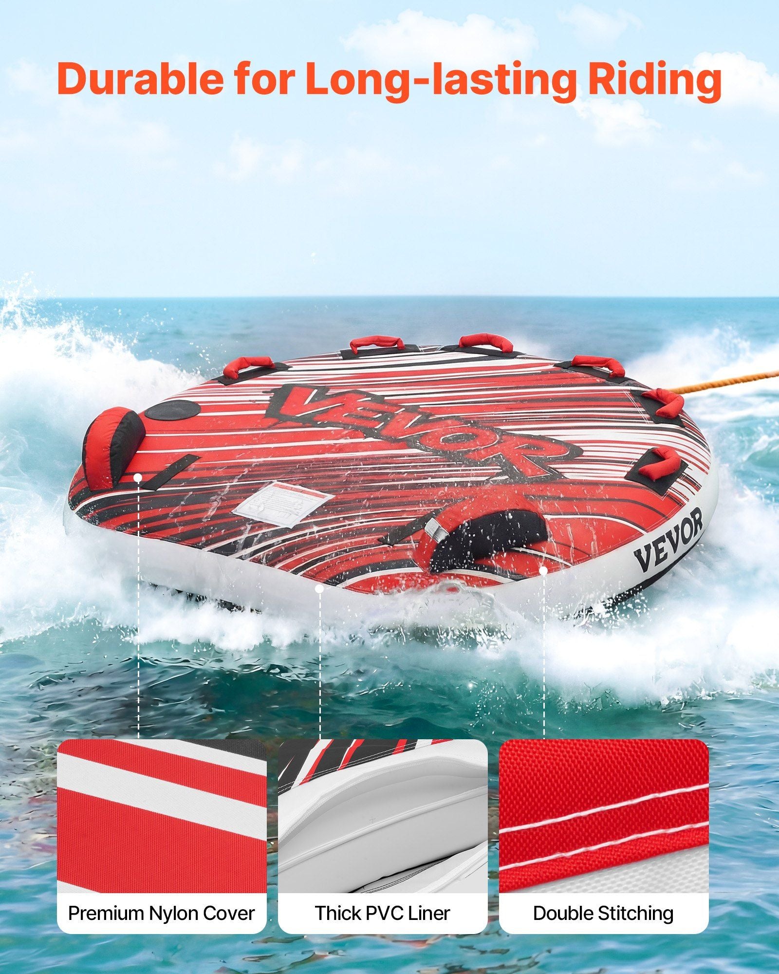 Towable Tube for Boating, 3 Riders Inflatable Boat Tubes and Towables, 231 kg Capacity Water Sport Towable V952-CQTL3PDDX3RH9FY22001V0
