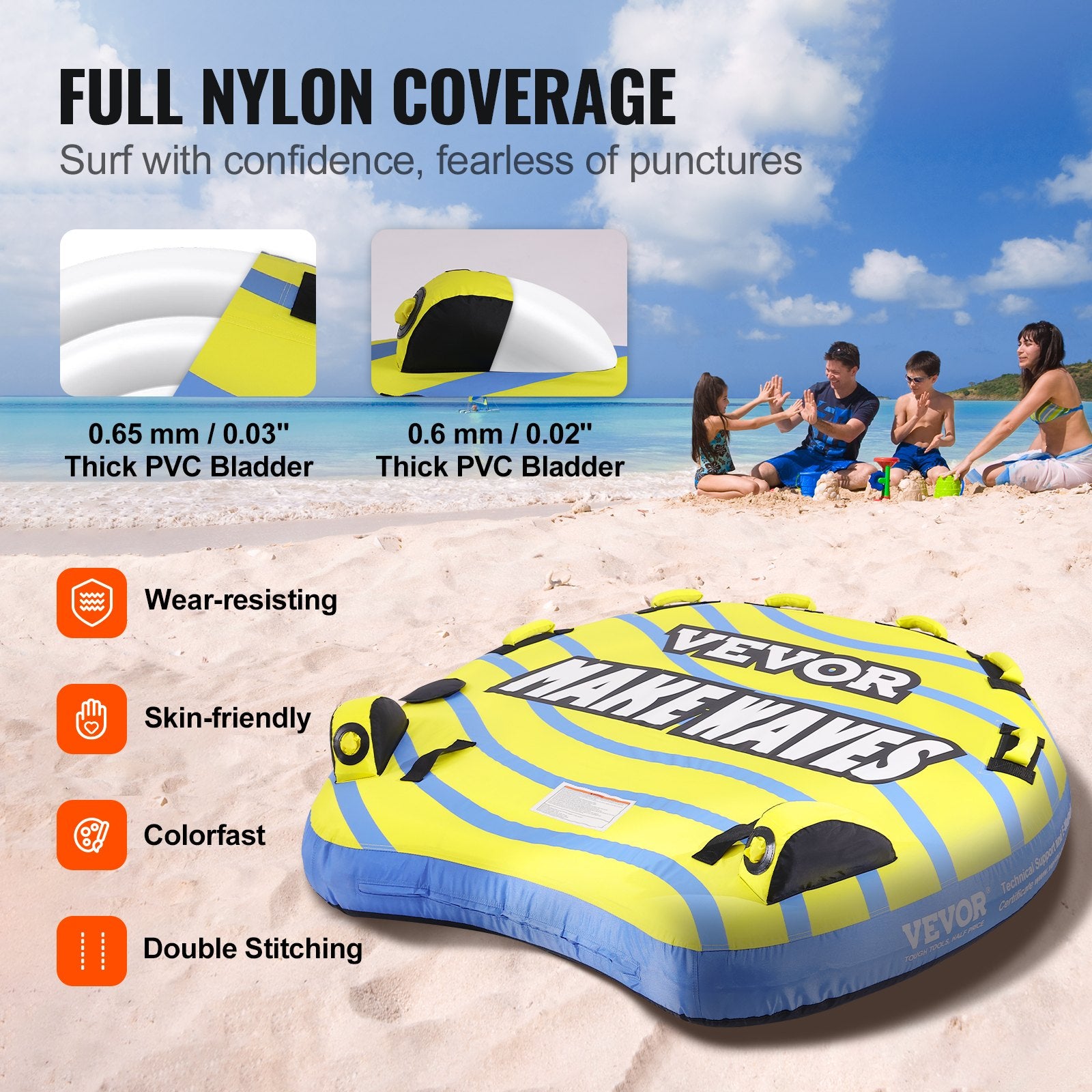 Towable Tube for Boating, 1-3 Riders Inflatable Towable Tube with Bumper Fins, 510 lbs Water Sport Towable V952-CQTLPDDX3R009ZIE2V0