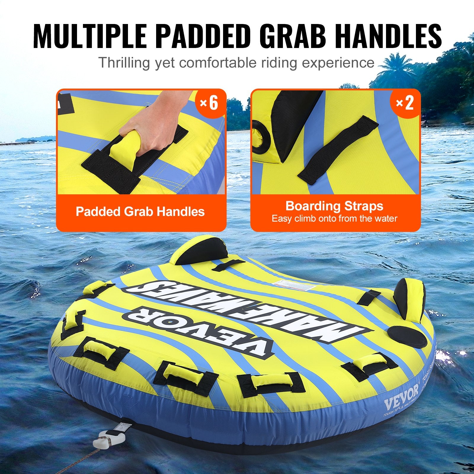 Towable Tube for Boating, 1-3 Riders Inflatable Towable Tube with Bumper Fins, 510 lbs Water Sport Towable V952-CQTLPDDX3R009ZIE2V0