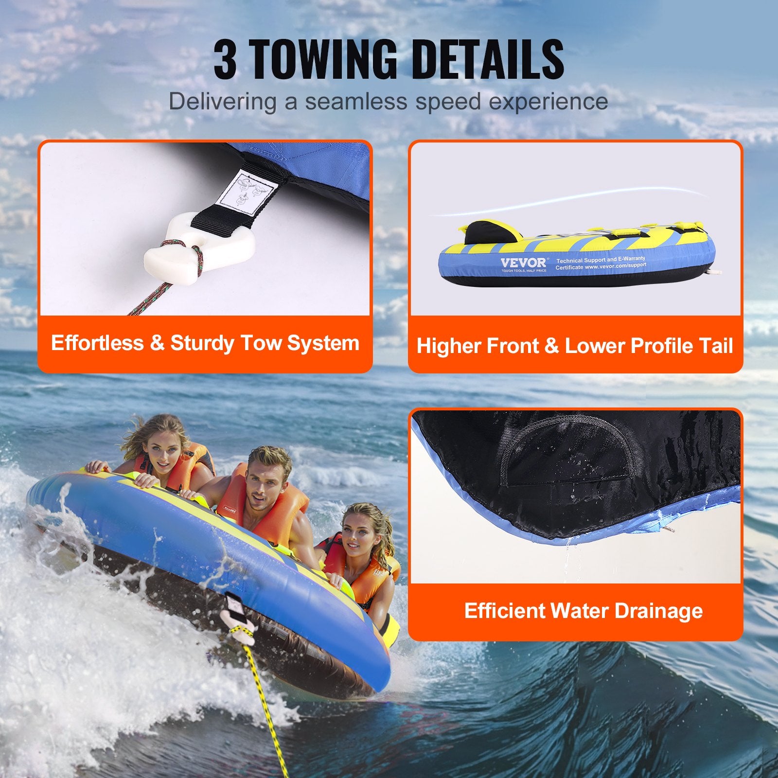 Towable Tube for Boating, 1-3 Riders Inflatable Towable Tube with Bumper Fins, 510 lbs Water Sport Towable V952-CQTLPDDX3R009ZIE2V0