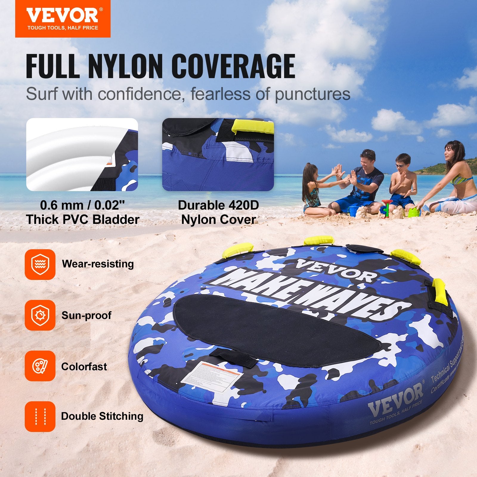 Towable Tube for Boating, 1-2 Riders Inflatable Boat Tubes and Towables, 340 lbs, 51.8" Round Water Sport V952-CQTLPDYX2R00WRC12V0