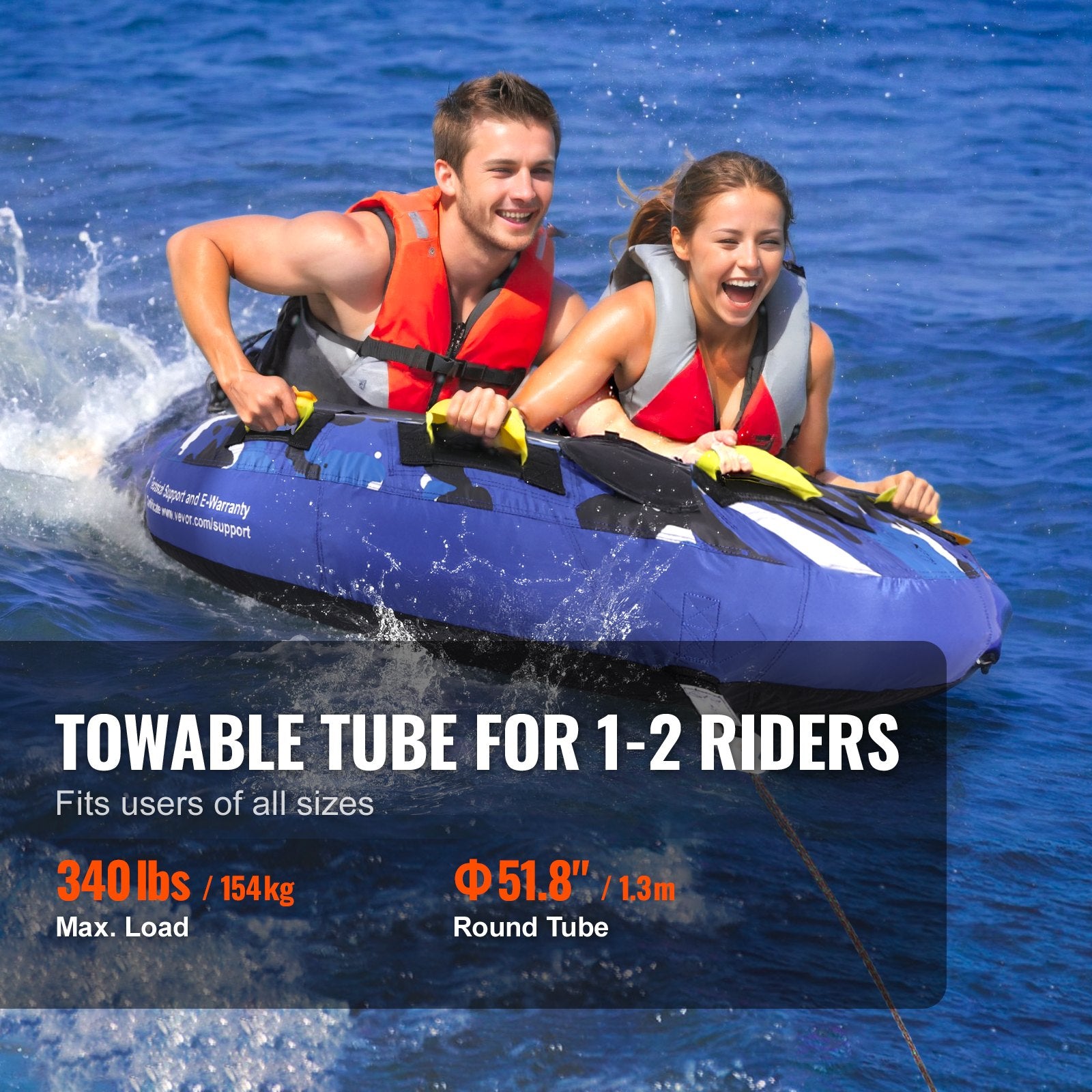 Towable Tube for Boating, 1-2 Riders Inflatable Boat Tubes and Towables, 340 lbs, 51.8" Round Water Sport V952-CQTLPDYX2R00WRC12V0