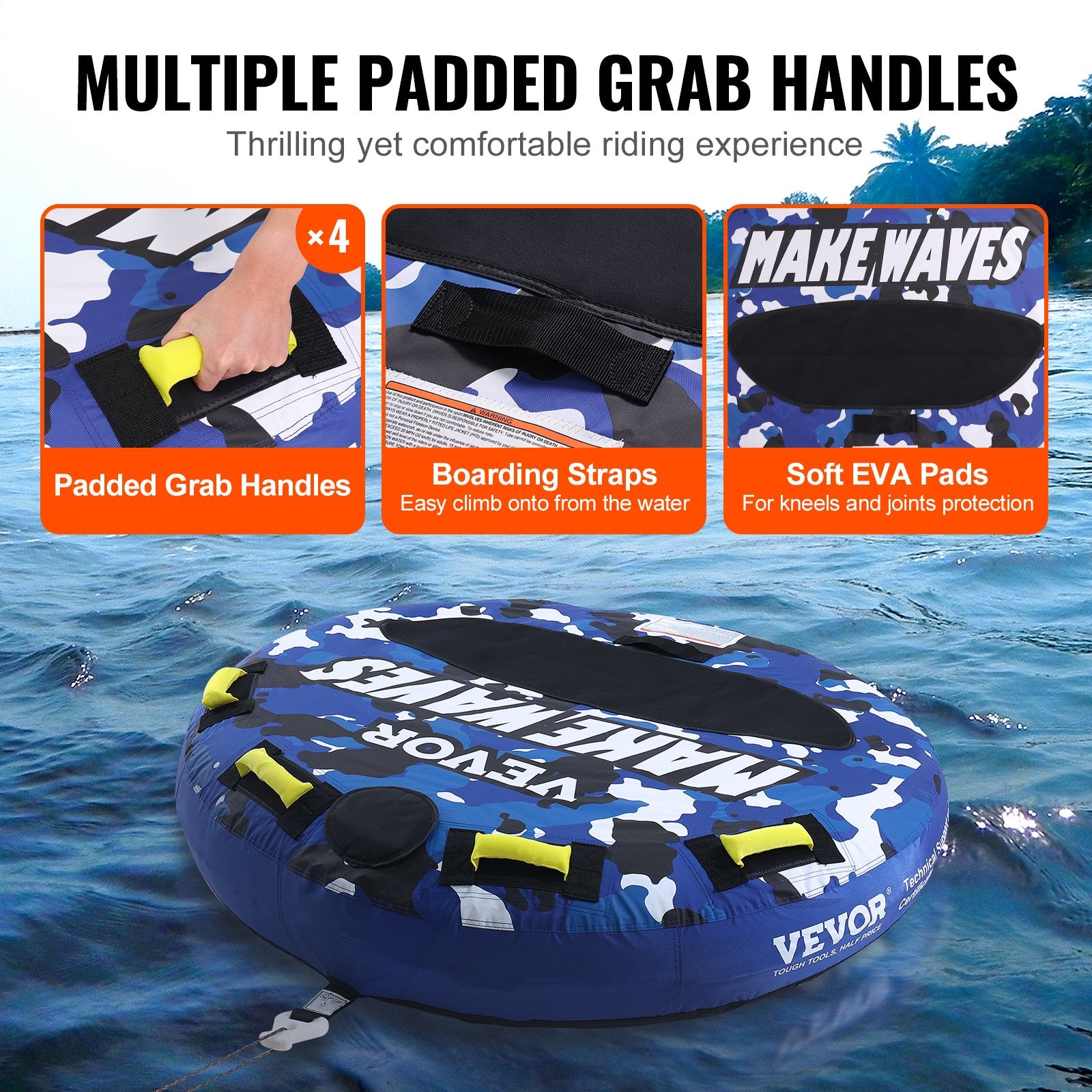 Towable Tube for Boating, 1-2 Riders Inflatable Boat Tubes and Towables, 340 lbs, 51.8" Round Water Sport V952-CQTLPDYX2R00WRC12V0