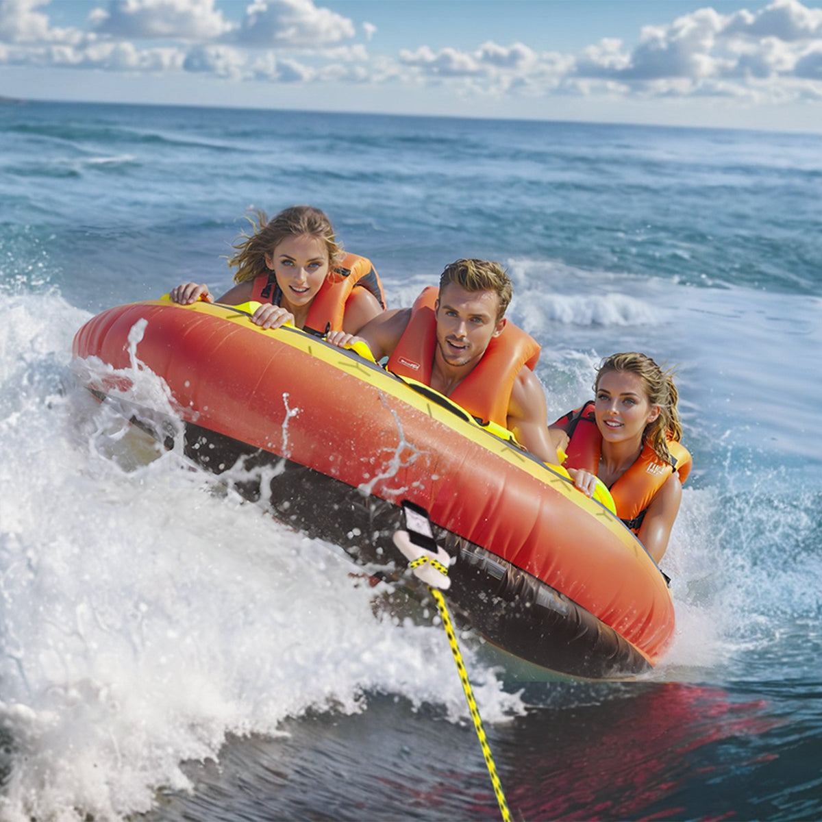 Towable Tube for Boating, 1-3 Riders Inflatable Boat Tubes and Towables, 510 lbs, 63" Round Water Sport V952-CQTLPDYX3R000A9FSV0