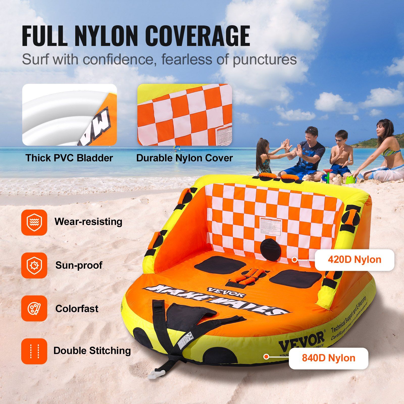 Towable Tube for Boating, 1-2 Riders Inflatable Towable Tubes with Deck Seats and Backrest, 340 lbs Water V952-CQTLSFDX2R00U07GEV0