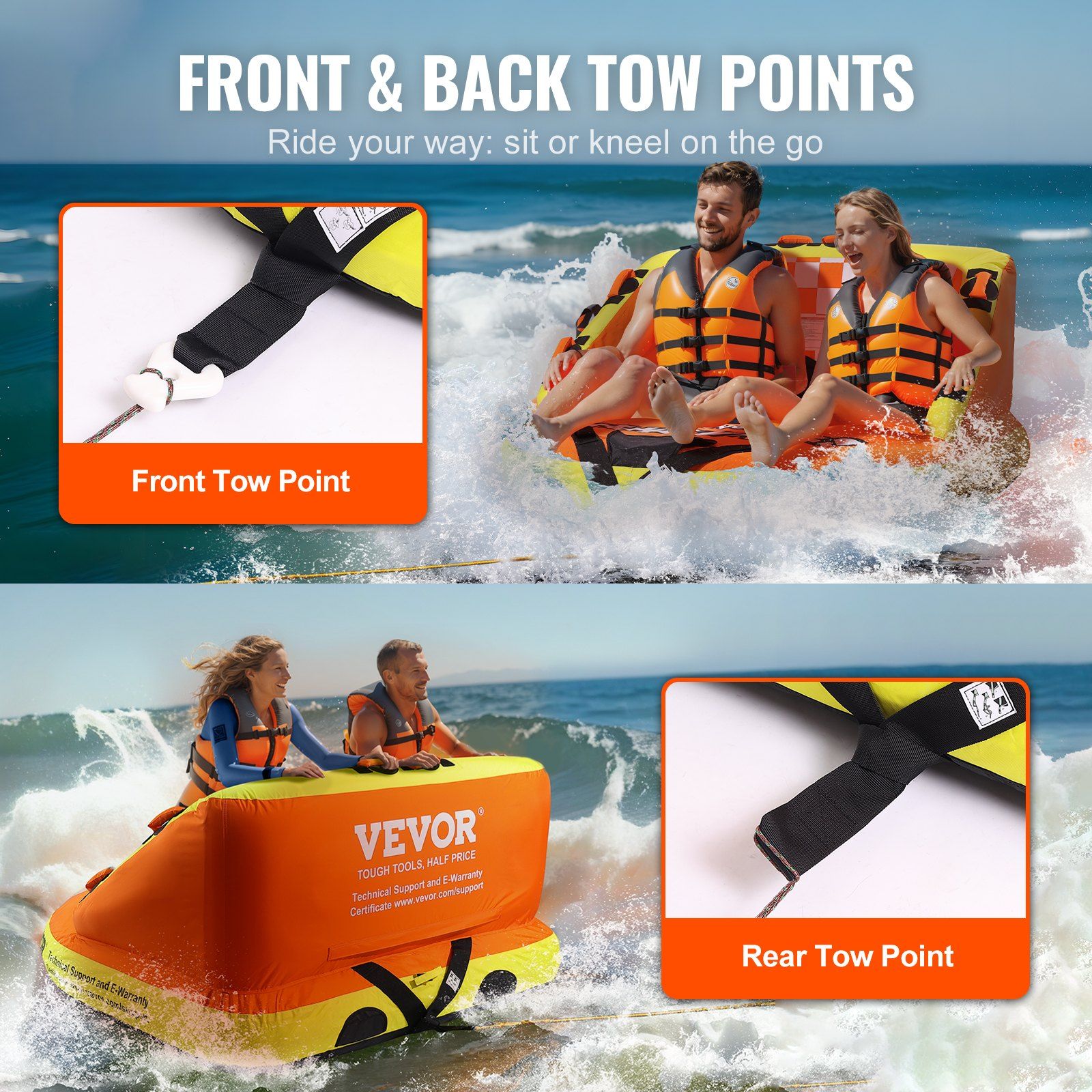 Towable Tube for Boating, 1-2 Riders Inflatable Towable Tubes with Deck Seats and Backrest, 340 lbs Water V952-CQTLSFDX2R00U07GEV0
