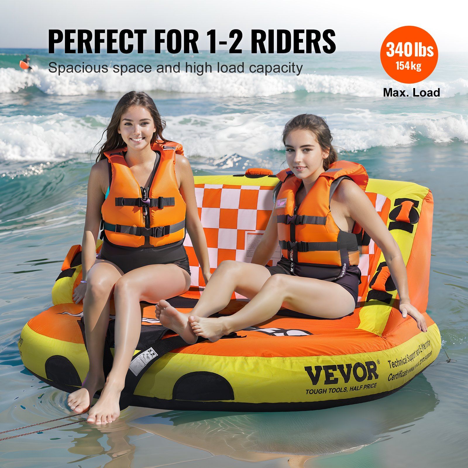 Towable Tube for Boating, 1-2 Riders Inflatable Towable Tubes with Deck Seats and Backrest, 340 lbs Water V952-CQTLSFDX2R00U07GEV0