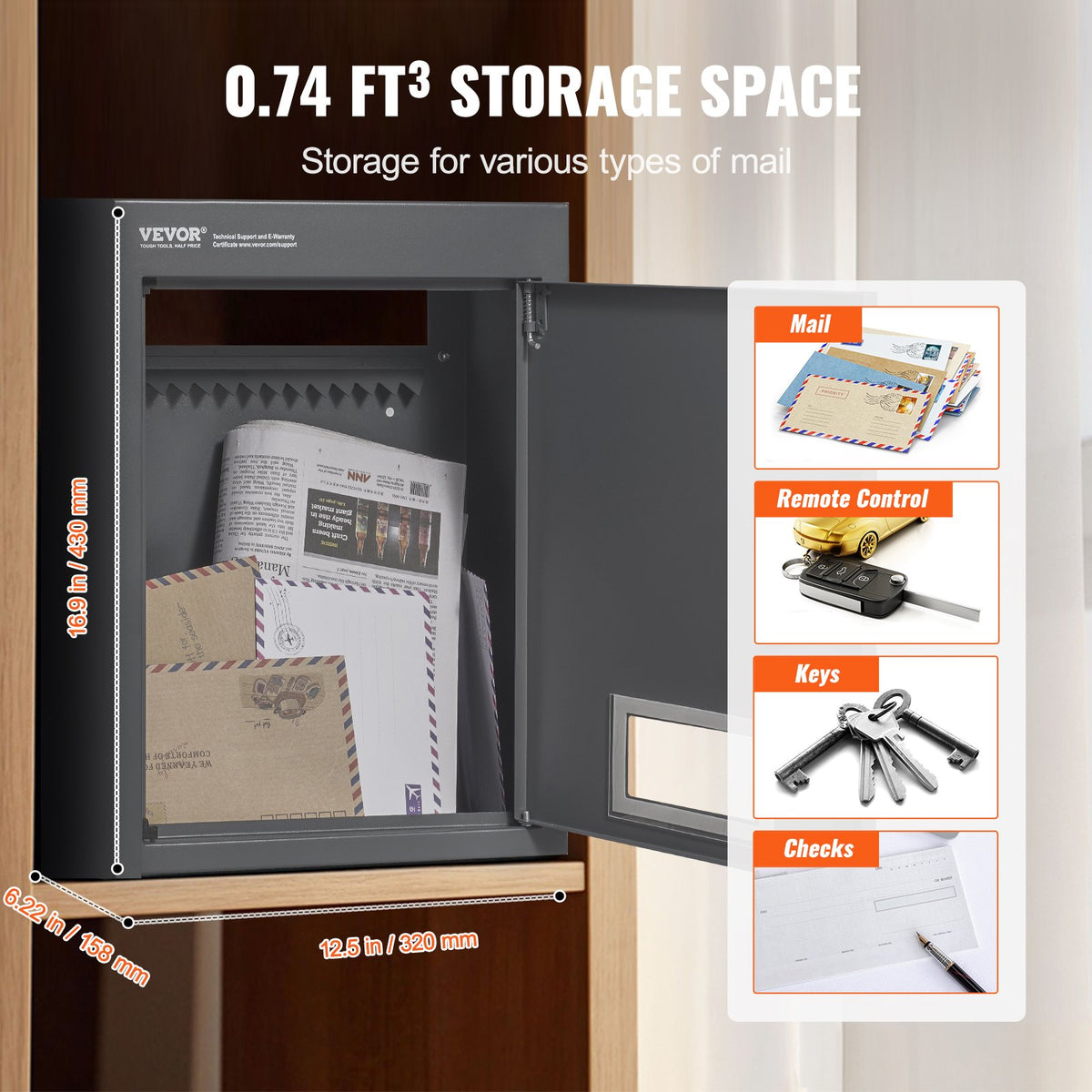 Through The Wall Drop Box, Heavy Duty Steel Through the Wall Mailbox with 2.8-7.9" 13" Combination Lock, V952-CQXBX1256316FDZEXV0