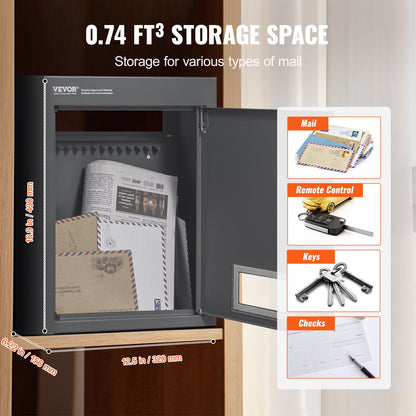 Through The Wall Drop Box, Heavy Duty Steel Through the Wall Mailbox with 2.8-7.9" 13" Combination Lock, V952-CQXBX1256316FDZEXV0