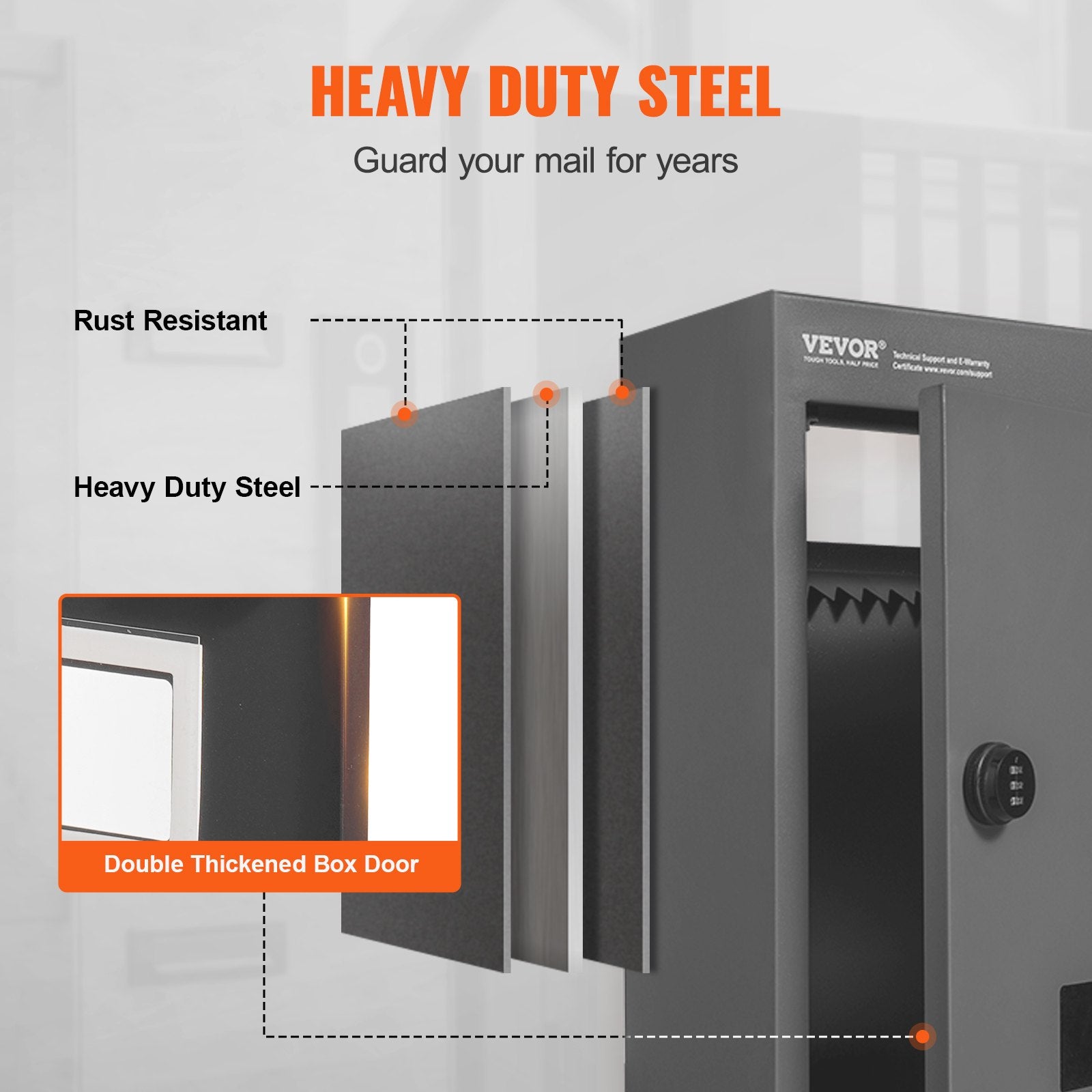 Through The Wall Drop Box, Heavy Duty Steel Through the Wall Mailbox with 2.8-7.9" 13" Combination Lock, V952-CQXBX1256316FDZEXV0