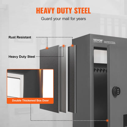Through The Wall Drop Box, Heavy Duty Steel Through the Wall Mailbox with 2.8-7.9" 13" Combination Lock, V952-CQXBX1256316FDZEXV0