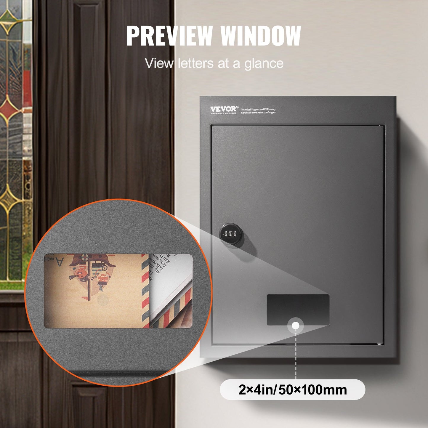 Through The Wall Drop Box, Heavy Duty Steel Through the Wall Mailbox with 2.8-7.9" 13" Combination Lock, V952-CQXBX1256316FDZEXV0