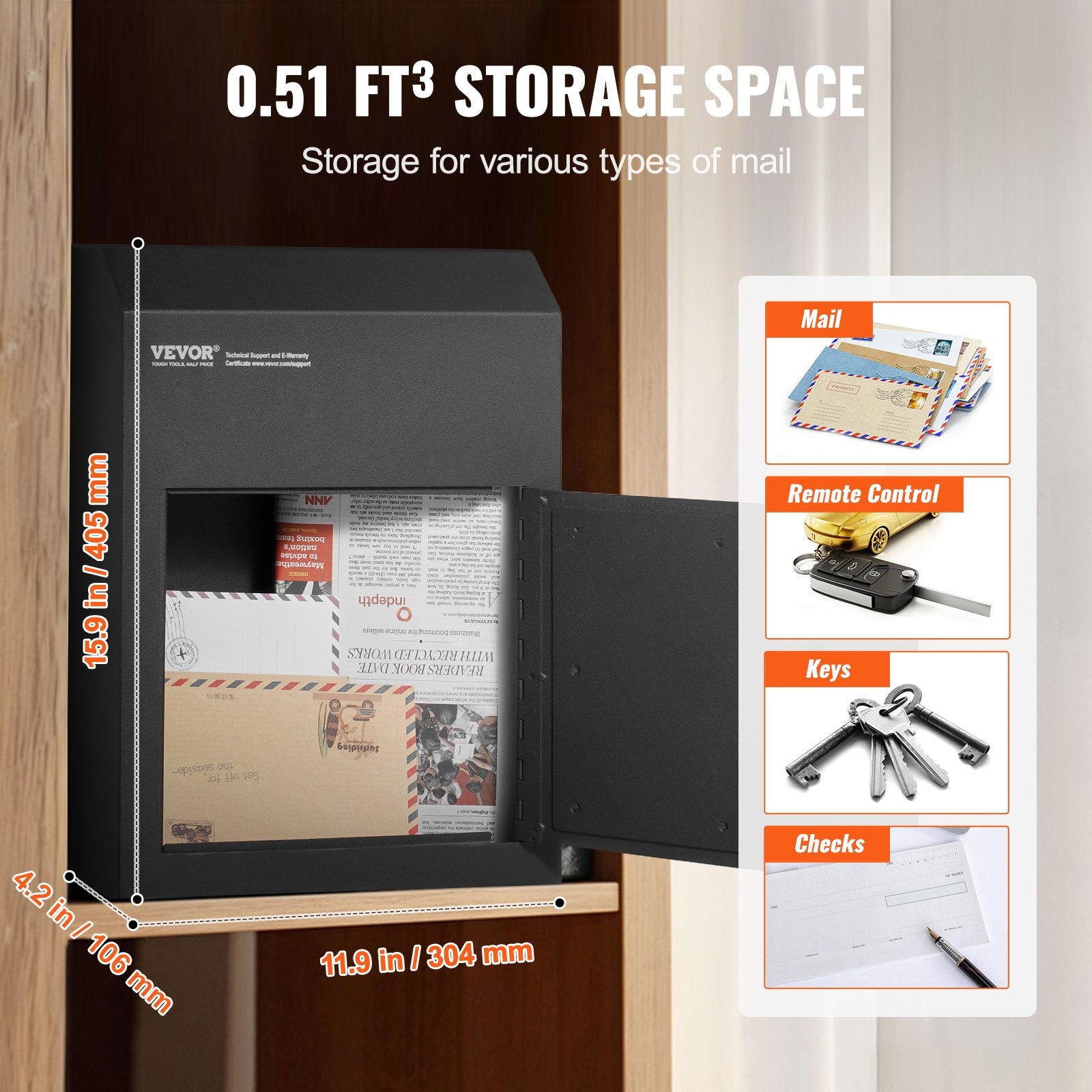Through The Door Key Drop Box, Heavy Duty Steel Through the Door Mailbox with 1.8" 12" Key Lock, 12x6x16" V952-CQXBX12616INYUG59V0
