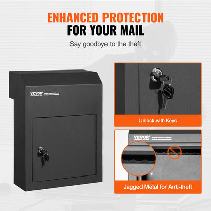 Through The Door Key Drop Box, Heavy Duty Steel Through the Door Mailbox with 1.8" 12" Key Lock, 12x6x16" V952-CQXBX12616INYUG59V0