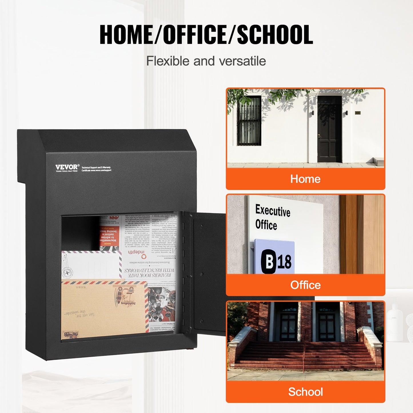 Through The Door Key Drop Box, Heavy Duty Steel Through the Door Mailbox with 1.8" 12" Key Lock, 12x6x16" V952-CQXBX12616INYUG59V0