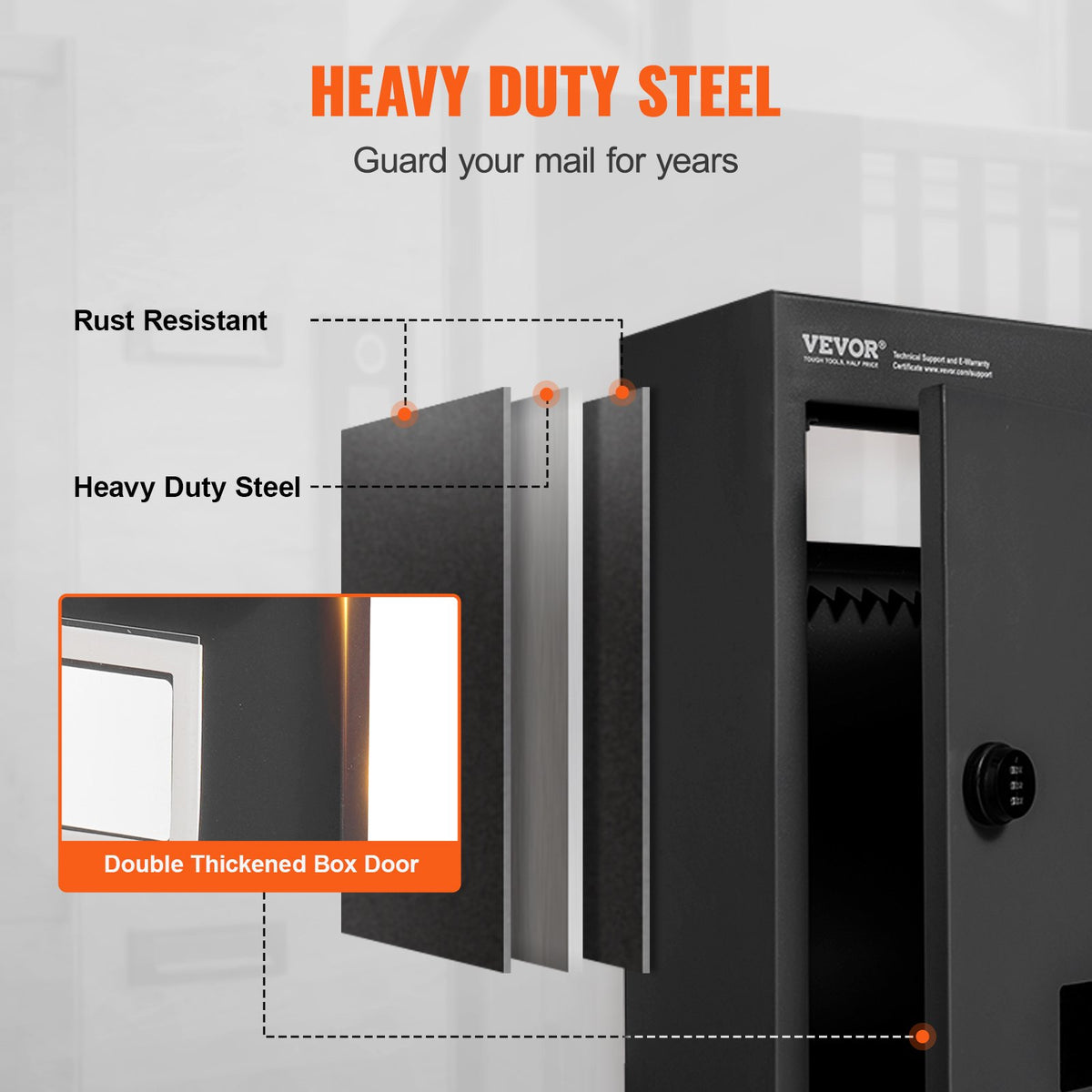 Through The Wall Drop Box, Heavy Duty Steel Through the Wall Mailbox with 2.8-7.9" 13" Combination Lock, V952-CQXBX13717IN9YIN4V0