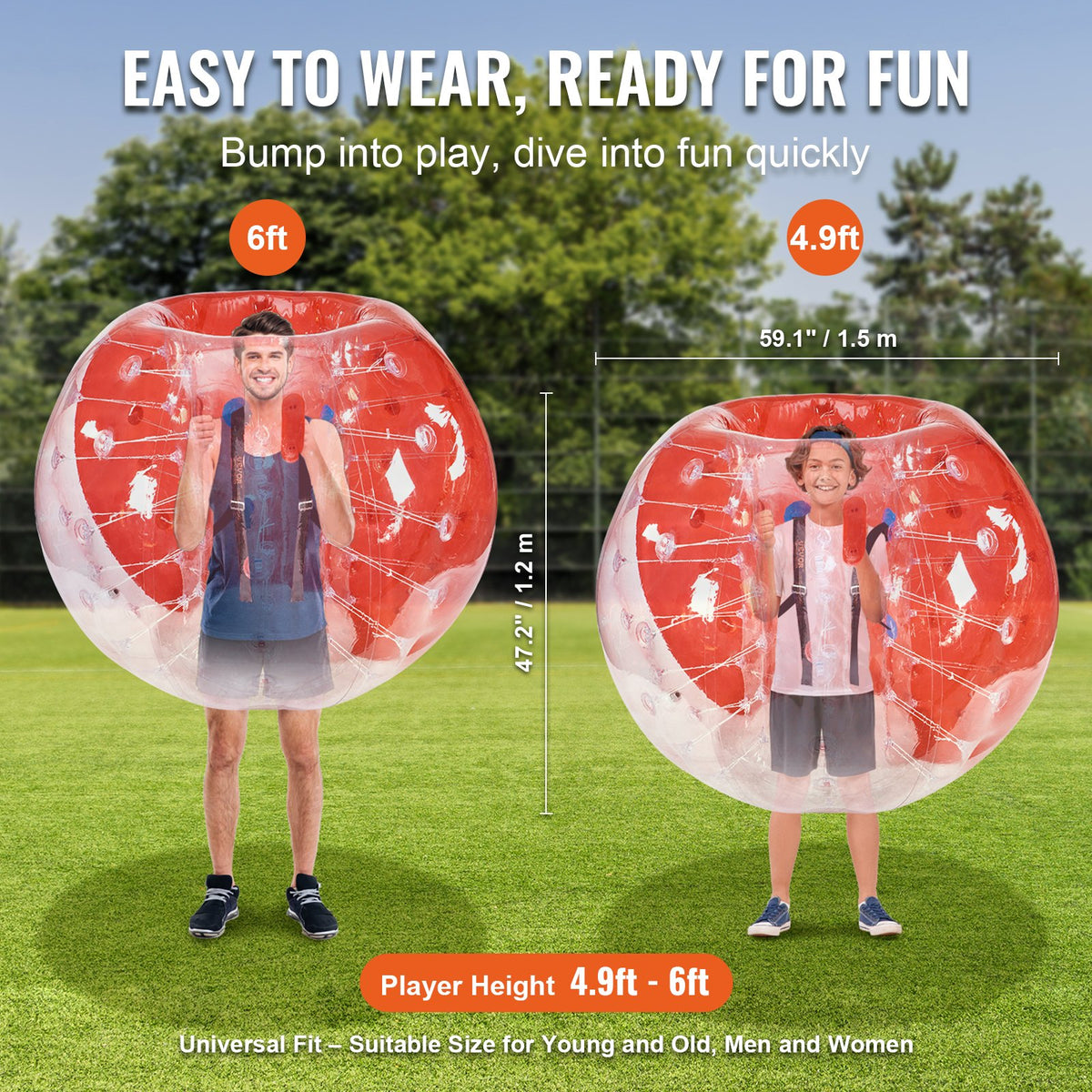 Inflatable Bumper Ball 1-Pack, 5FT/1.5M Body Sumo Zorb Balls for Teen & Adult, 0.8mm Thick PVC Human Hamster V952-CRKCQPPQZJ5Y74IFGV0