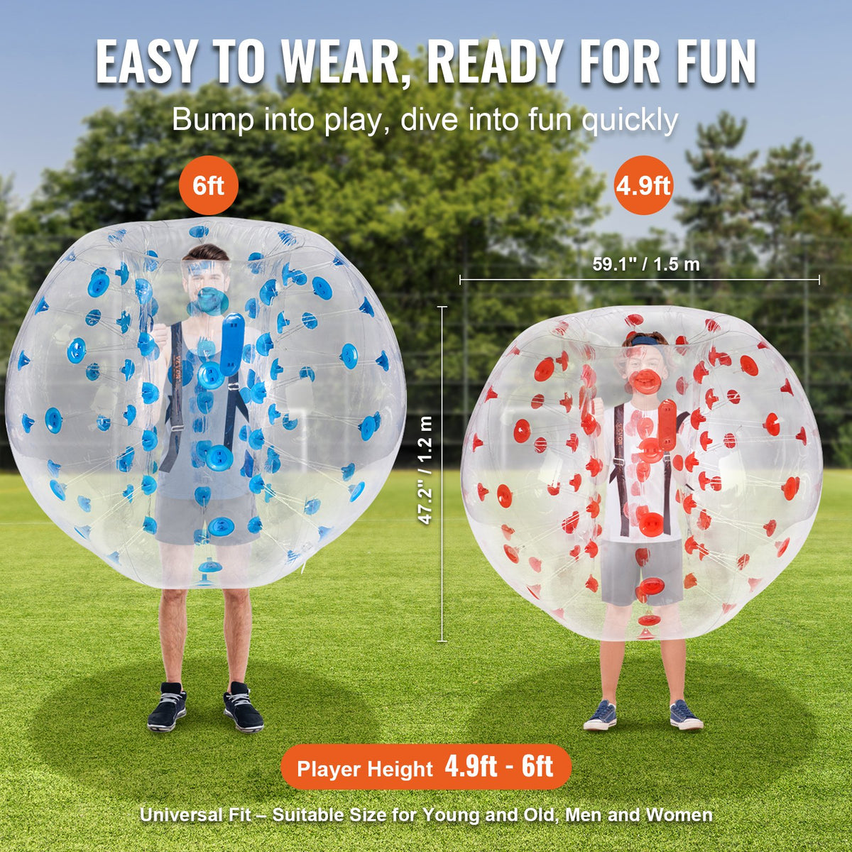 Inflatable Bumper Balls 2-Pack, 5FT/1.5M Body Sumo Zorb Balls for Teen & Adult, 0.8mm Thick PVC Human Hamster V952-CRKCQPPQZJ5YNZ1K7V0