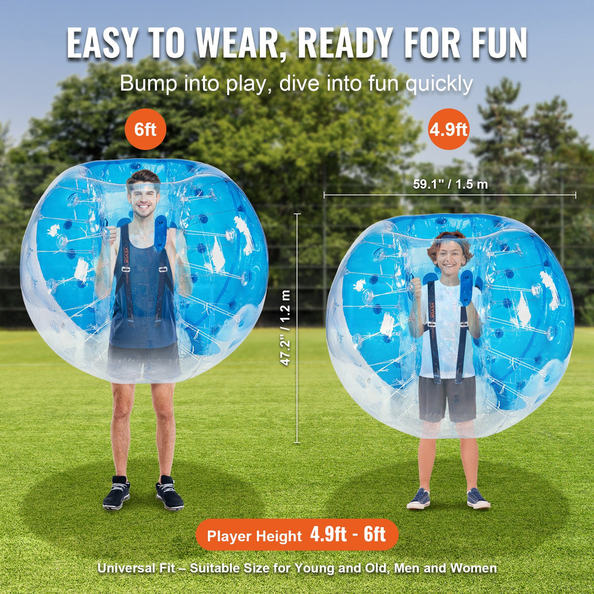 Inflatable Bumper Ball 1-Pack, 5FT/1.5M Body Sumo Zorb Balls for Teen & Adult, 0.8mm Thick PVC Human Hamster V952-CRKCQPPQZJ5YOA5RSV0