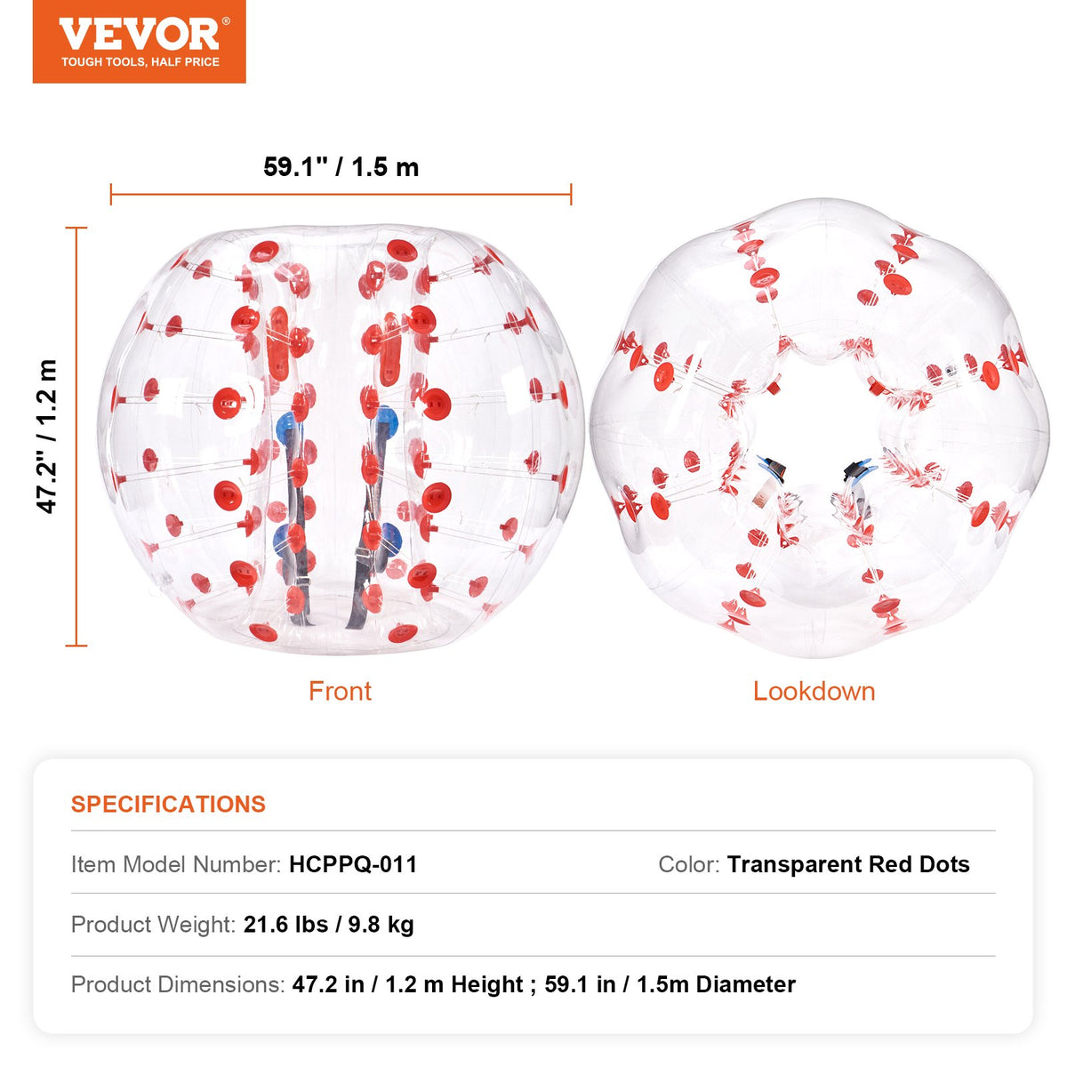 Inflatable Bumper Ball 1-Pack, 5FT/1.5M Body Sumo Zorb Balls for Teen & Adult, 0.8mm Thick PVC Human Hamster V952-CRKCQPPQZJ5YVECSFV0