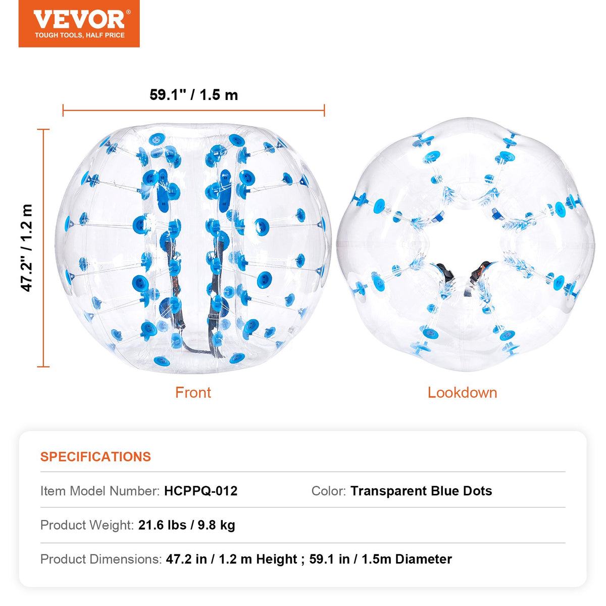 Inflatable Bumper Ball 1-Pack, 5FT/1.5M Body Sumo Zorb Balls for Teen & Adult, 0.8mm Thick PVC Human Hamster V952-CRKCQPPQZJ5YWXGIHV0