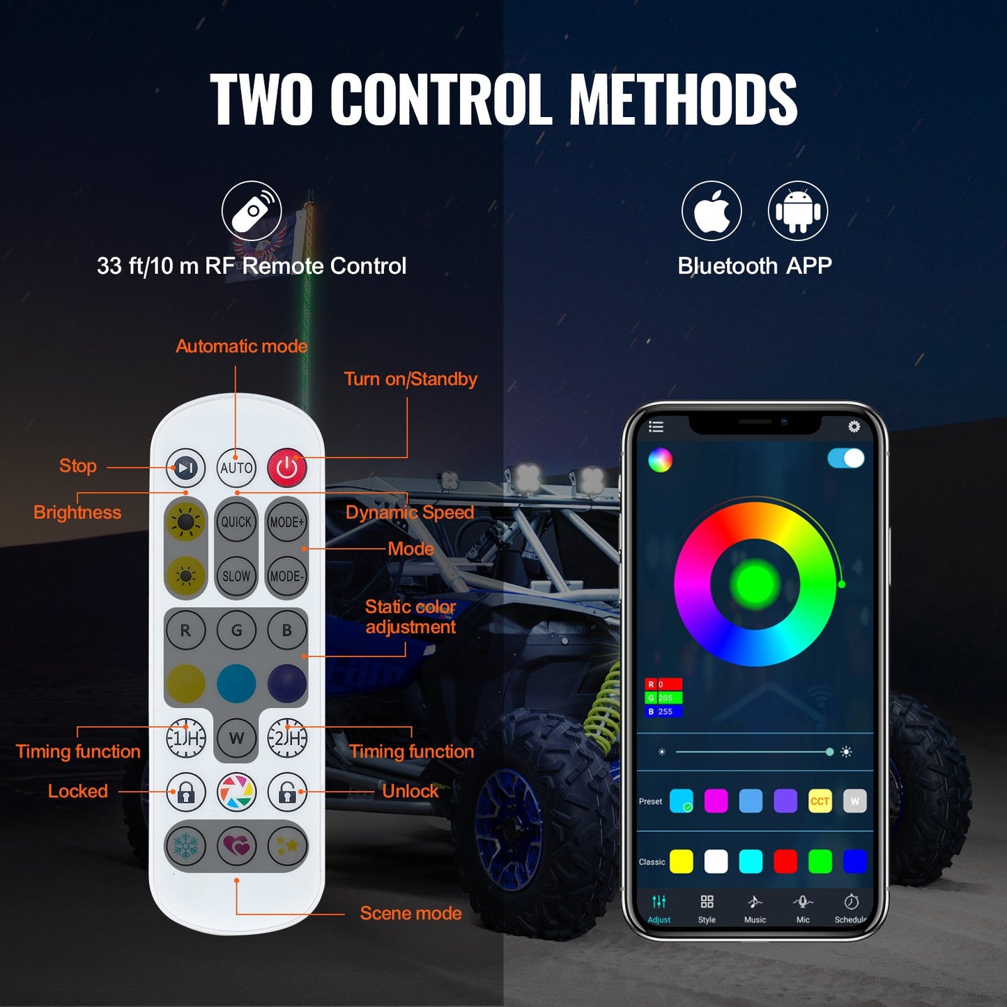 2 PCS 5 FT Whip Light, APP & RF Remote Control Led Whip Light, Waterproof Spiral RGB Chasing Lighted Whips V952-CRKJPPTDZ5YCJCVCMV9