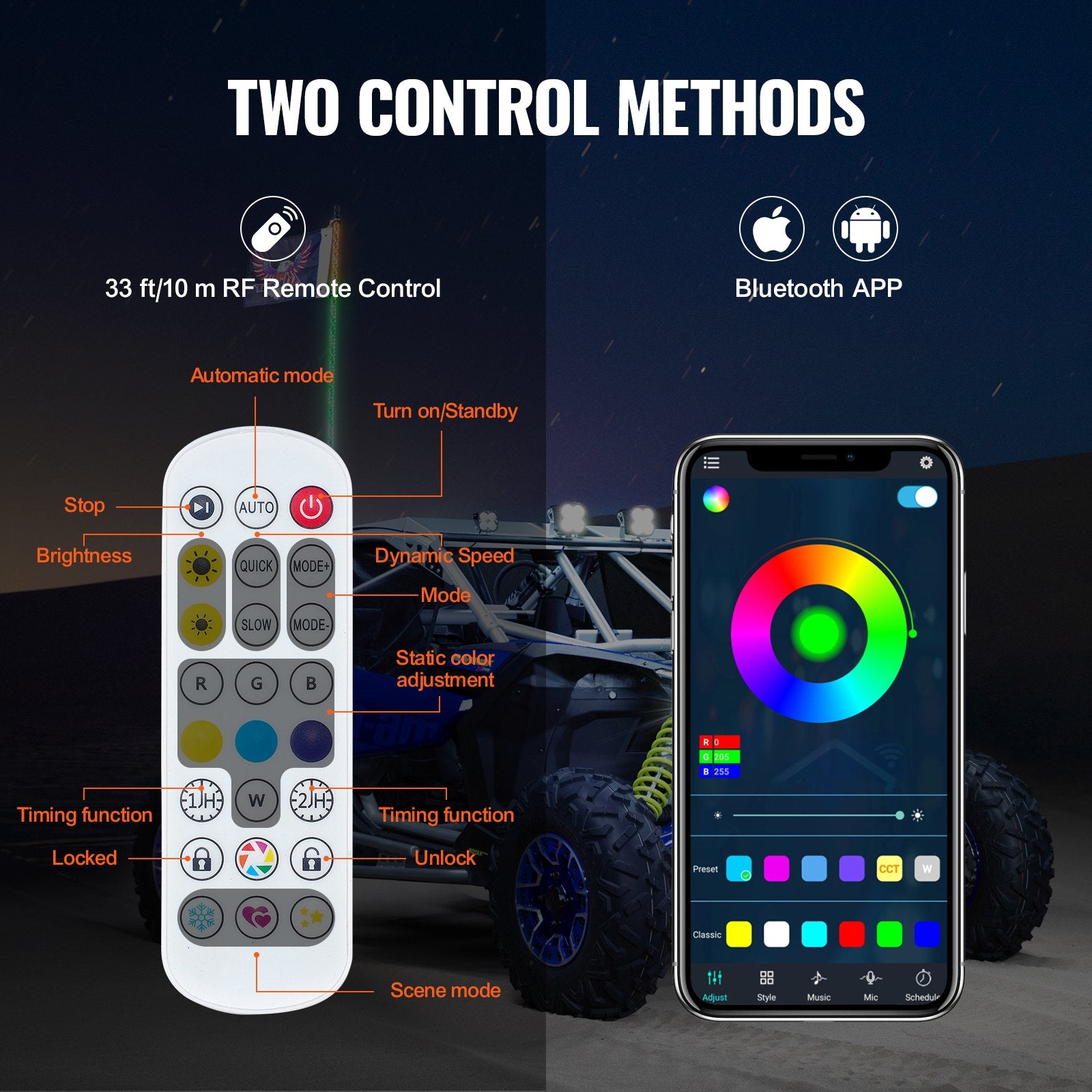 2 PCS 5 FT Whip Light, APP & RF Remote Control Led Whip Light, Waterproof Spiral RGB Chasing Lighted Whips V952-CRKJPPTDZ5YCJCVCMV9
