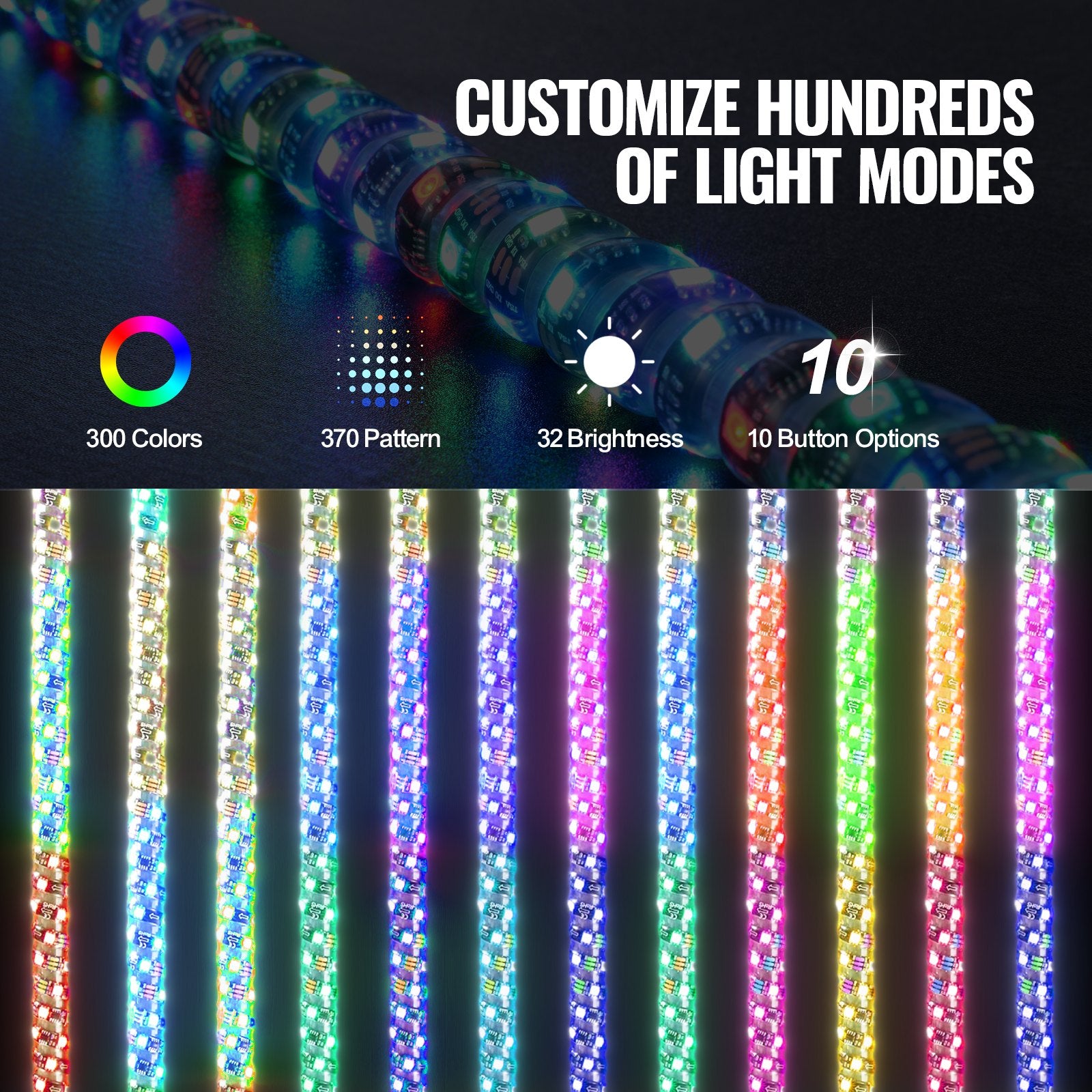 2 PCS 5 FT Whip Light, APP & RF Remote Control Led Whip Light, Waterproof Spiral RGB Chasing Lighted Whips V952-CRKJPPTDZ5YCJCVCMV9