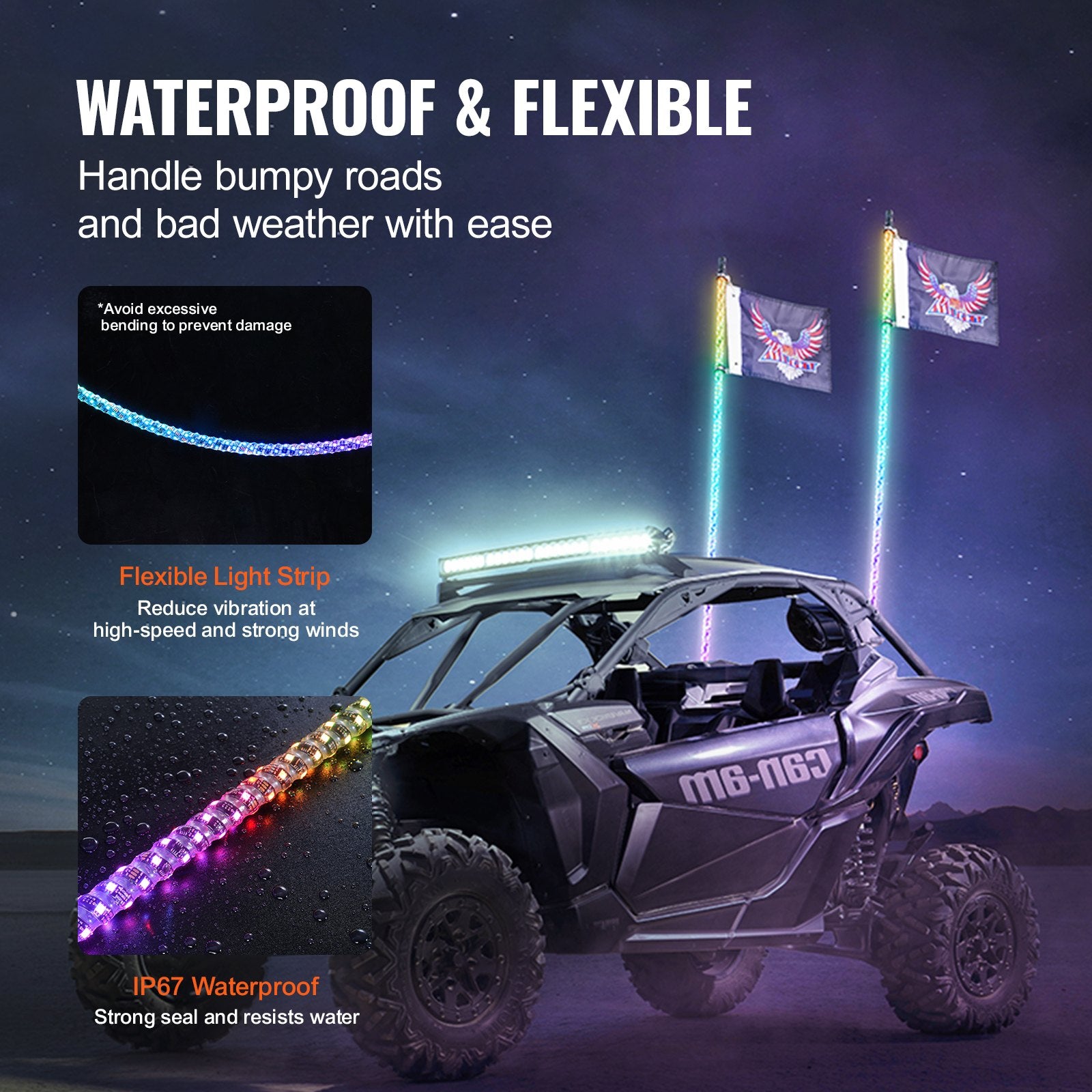 2 PCS 5 FT Whip Light, APP & RF Remote Control Led Whip Light, Waterproof Spiral RGB Chasing Lighted Whips V952-CRKJPPTDZ5YCJCVCMV9