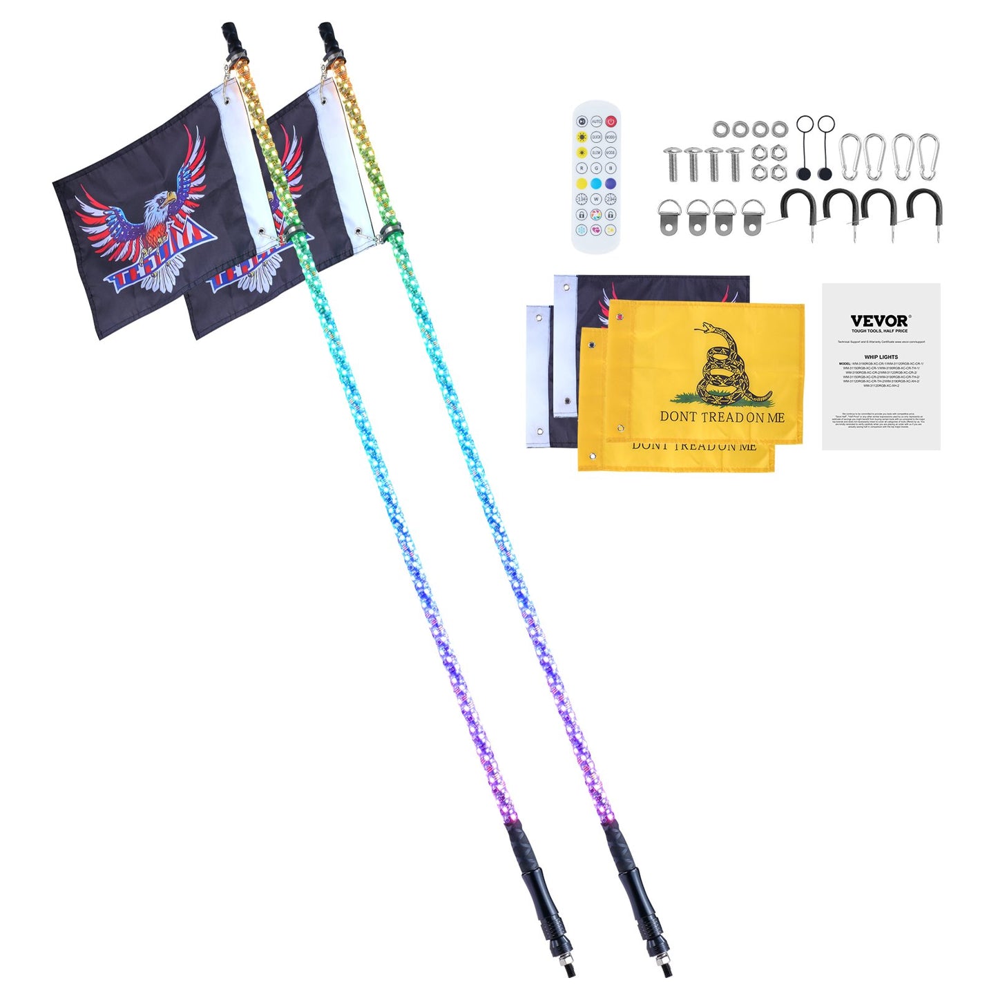 2 PCS 5 FT Whip Light, APP & RF Remote Control Led Whip Light, Waterproof Spiral RGB Chasing Lighted Whips V952-CRKJPPTDZ5YCJCVCMV9