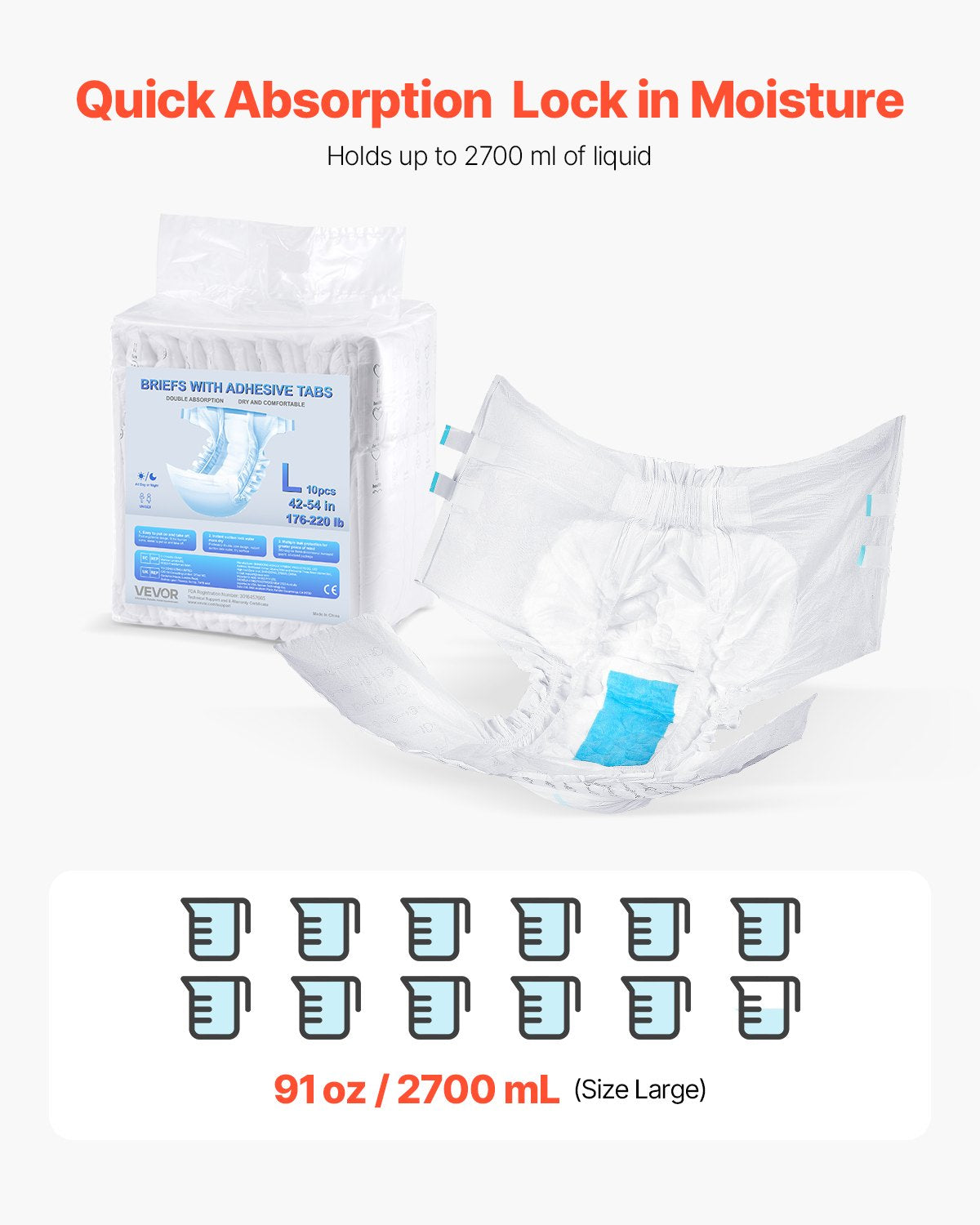 Adult Briefs with Adhesive Tabs Incontinence Briefs for Men Women L Size V952-CRZNKZNKPEML6RB4M001V0