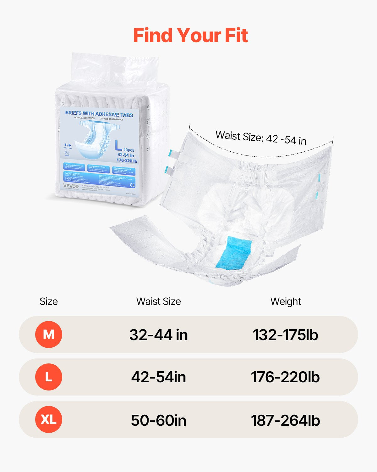 Adult Briefs with Adhesive Tabs Incontinence Briefs for Men Women L Size V952-CRZNKZNKPEML6RB4M001V0