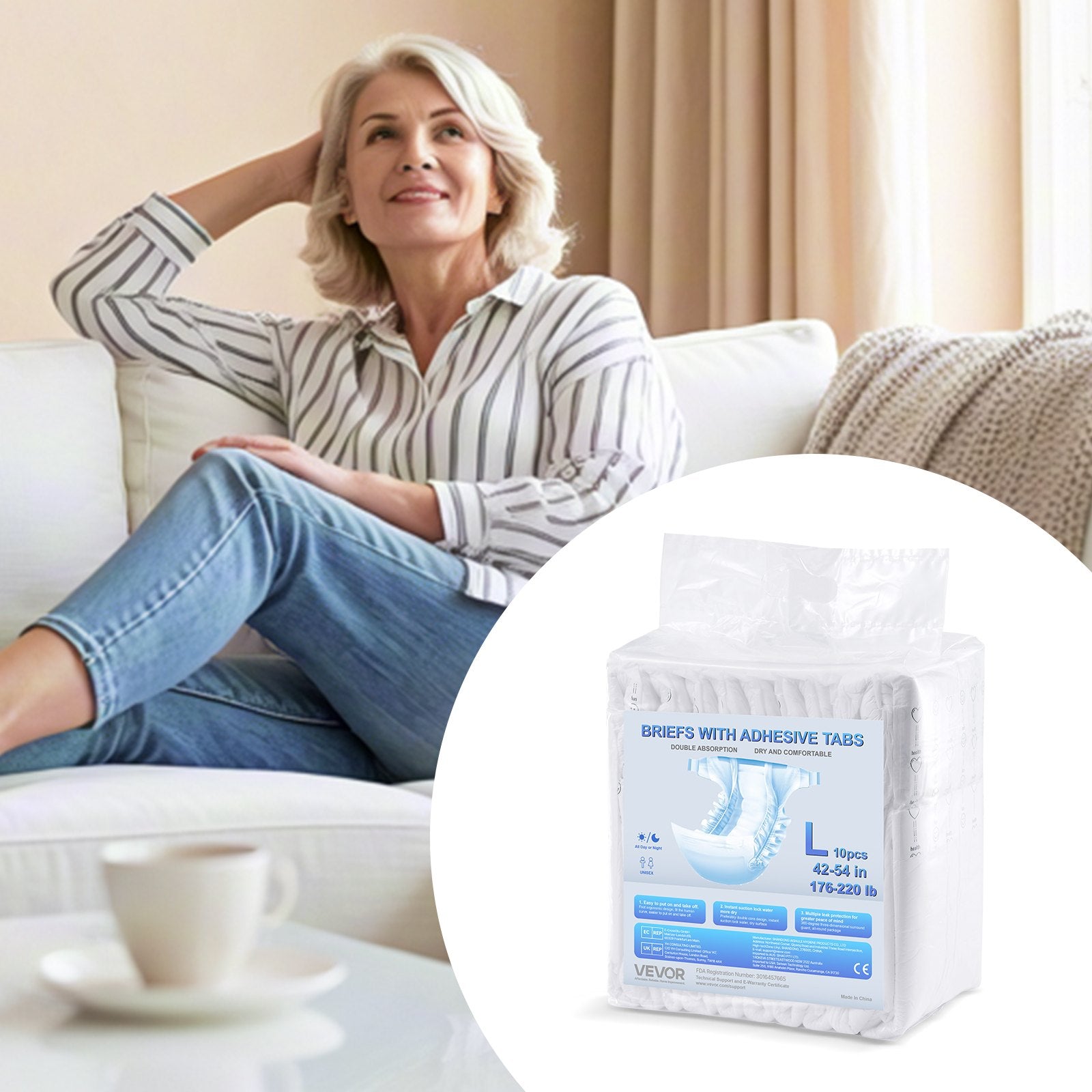 Adult Briefs with Adhesive Tabs Incontinence Briefs for Men Women L Size V952-CRZNKZNKPEML6RB4M001V0