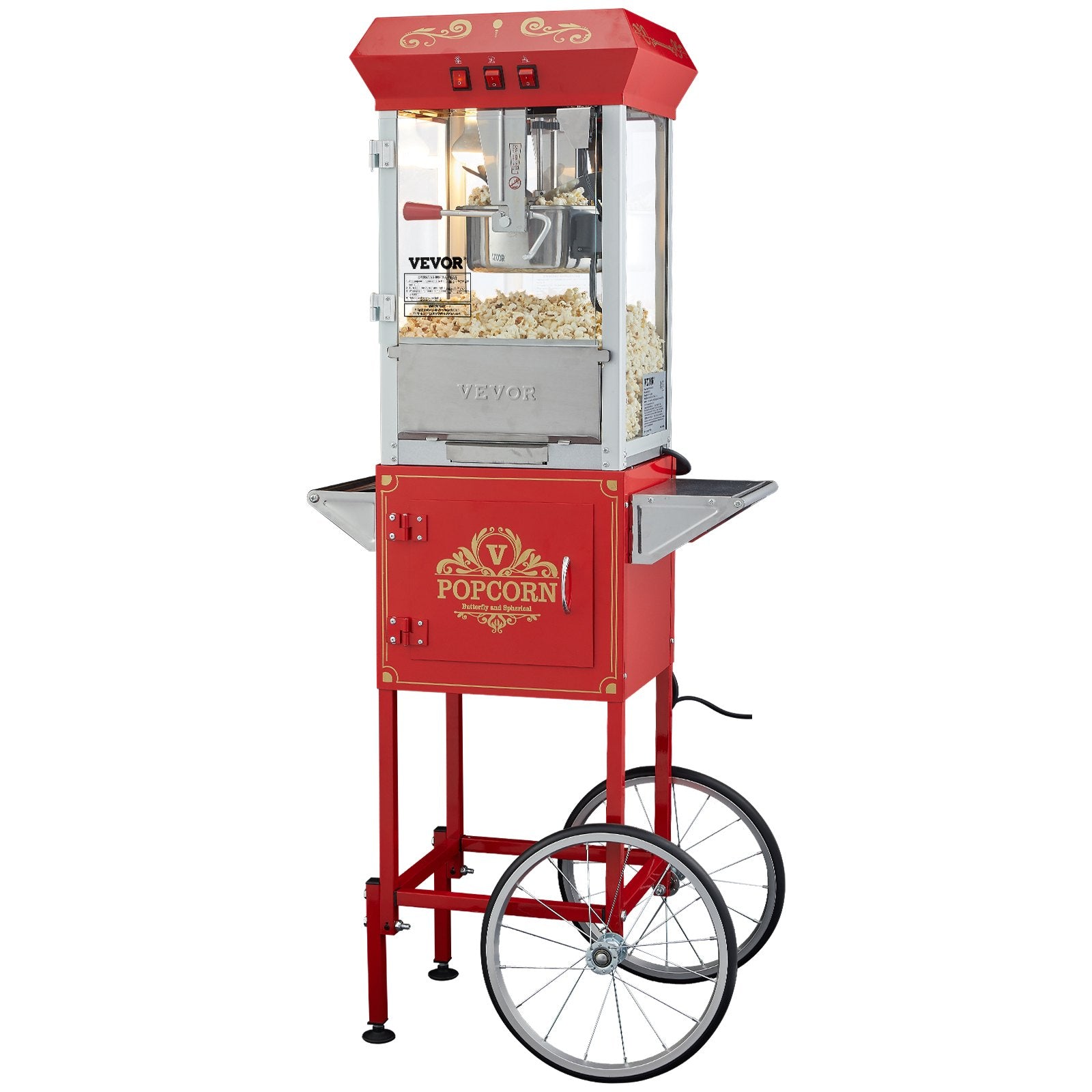 Popcorn Popper Machine with Cart Popcorn Maker 850W 8 Oz 48 Cups Red V952-CSBMHJ8OZ850W171EV3