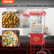 Popcorn Popper Machine with Cart Popcorn Maker 850W 8 Oz 48 Cups Red V952-CSBMHJ8OZ850W171EV3