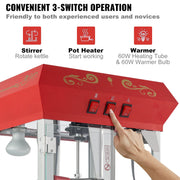 Popcorn Popper Machine with Cart Popcorn Maker 850W 8 Oz 48 Cups Red V952-CSBMHJ8OZ850W171EV3