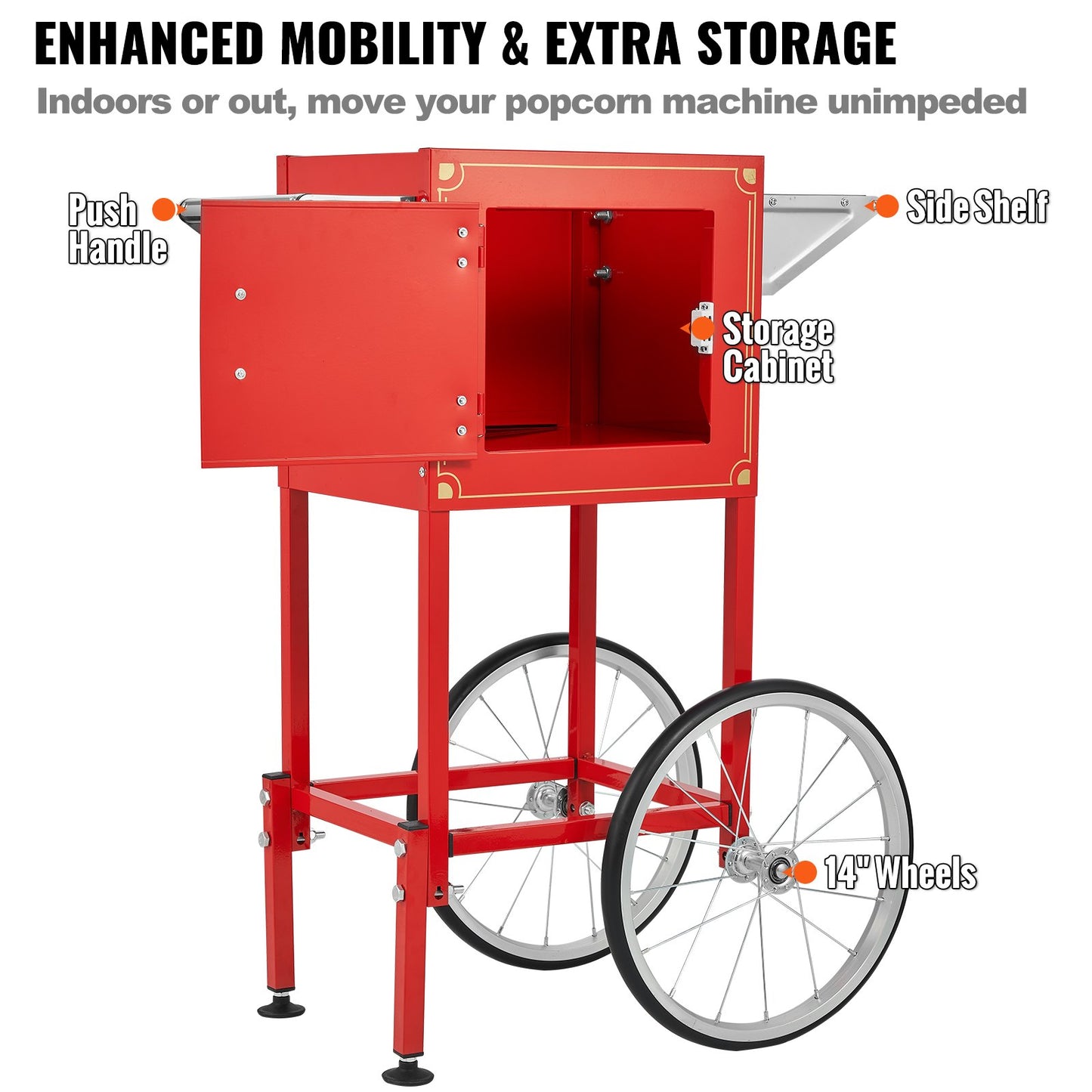 Popcorn Popper Machine with Cart Popcorn Maker 850W 8 Oz 48 Cups Red V952-CSBMHJ8OZ850W171EV3