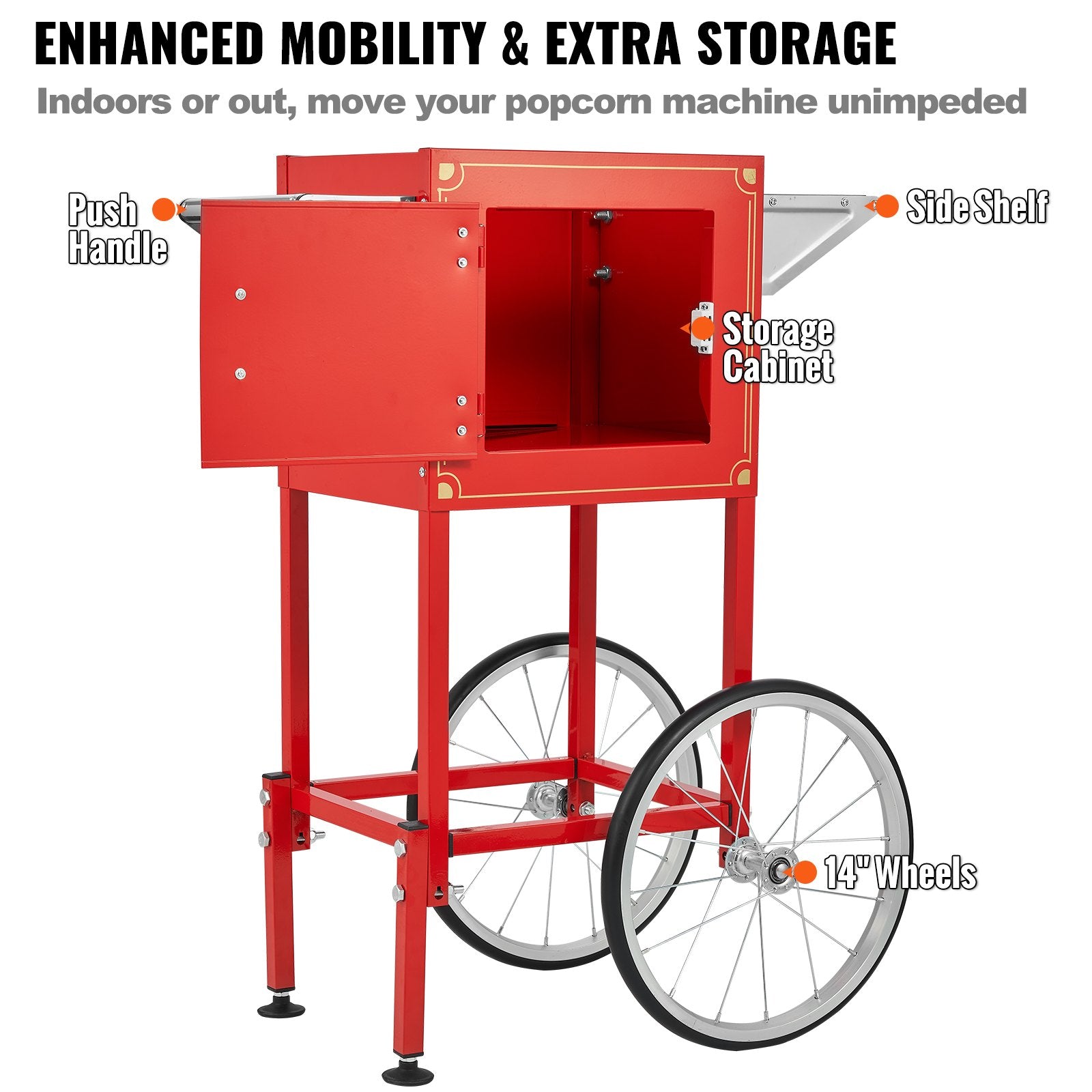Popcorn Popper Machine with Cart Popcorn Maker 850W 8 Oz 48 Cups Red V952-CSBMHJ8OZ850W171EV3