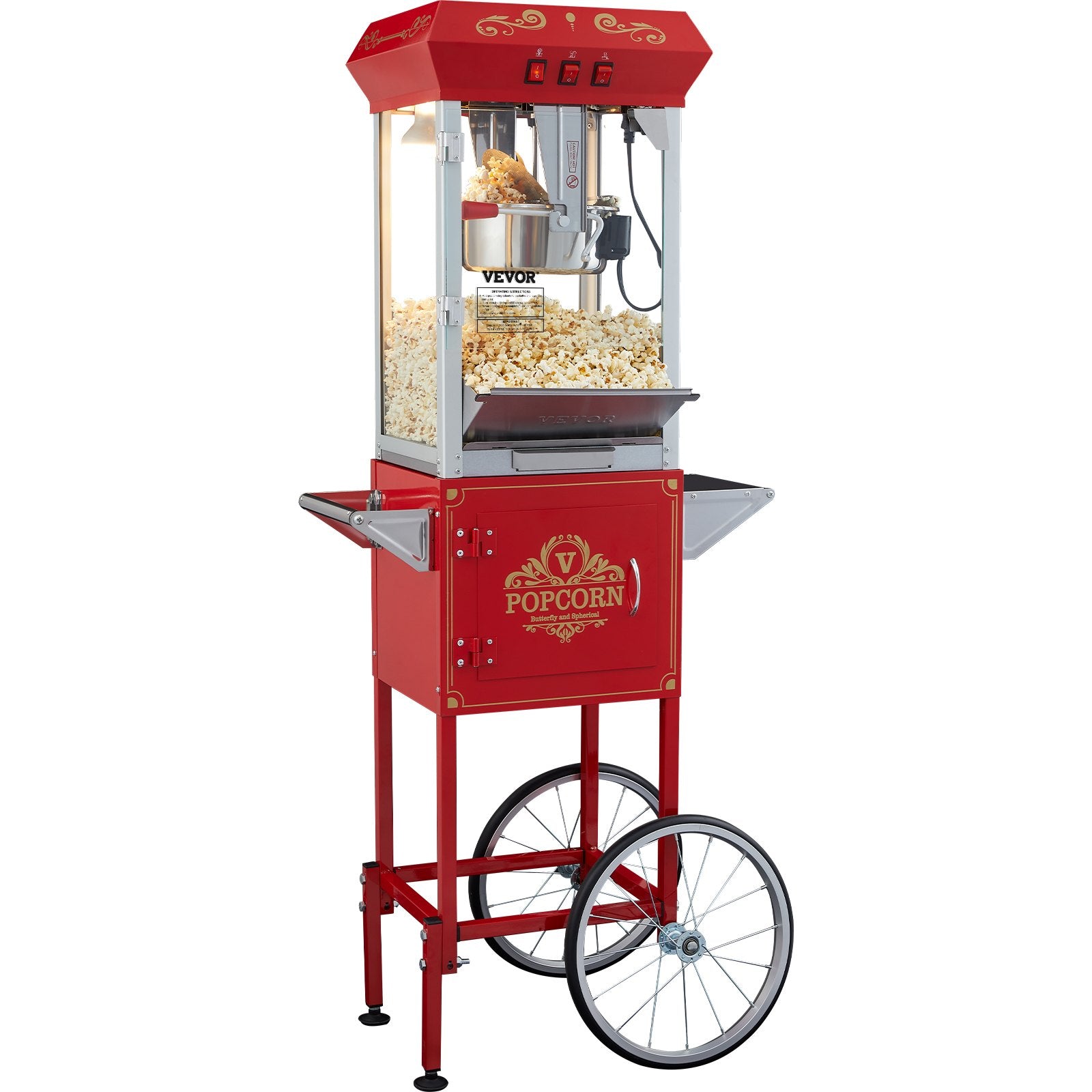 Popcorn Popper Machine with Cart Popcorn Maker 850W 8 Oz 48 Cups Red V952-CSBMHJ8OZ850W171EV3