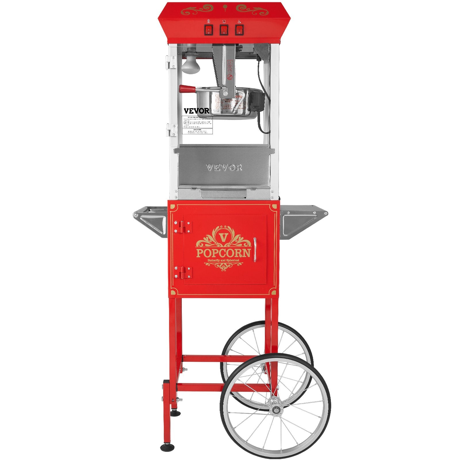 Popcorn Popper Machine with Cart Popcorn Maker 850W 8 Oz 48 Cups Red V952-CSBMHJ8OZ850W171EV3