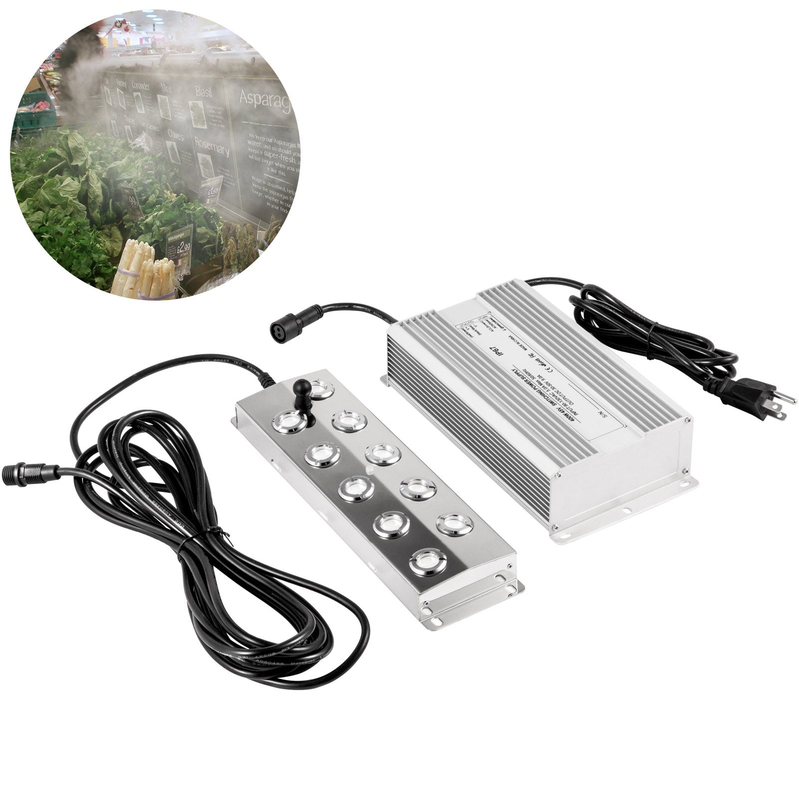 Mist Maker 10 Head Ultrasonic Mist Fogger with Waterproof Power Supply Ultrasonic Fogger Humidifier Stainless V952-CSBWHQ10TFS000001V3