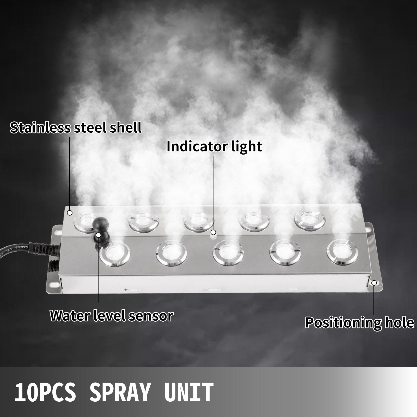 Mist Maker 10 Head Ultrasonic Mist Fogger with Waterproof Power Supply Ultrasonic Fogger Humidifier Stainless V952-CSBWHQ10TFS000001V3