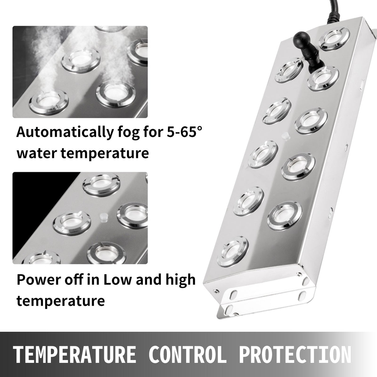 Mist Maker 10 Head Ultrasonic Mist Fogger with Waterproof Power Supply Ultrasonic Fogger Humidifier Stainless V952-CSBWHQ10TFS000001V3