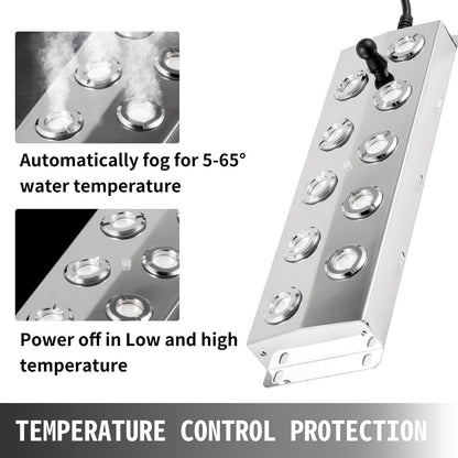 Mist Maker 10 Head Ultrasonic Mist Fogger with Waterproof Power Supply Ultrasonic Fogger Humidifier Stainless V952-CSBWHQ10TFS000001V3