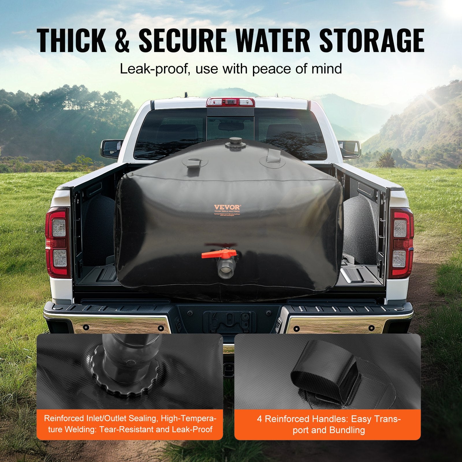 Portable Water Storage Bladder 264 Gal PVC Collapsible Water Tank Black V952-CSDHSPVCB100YFP48V0