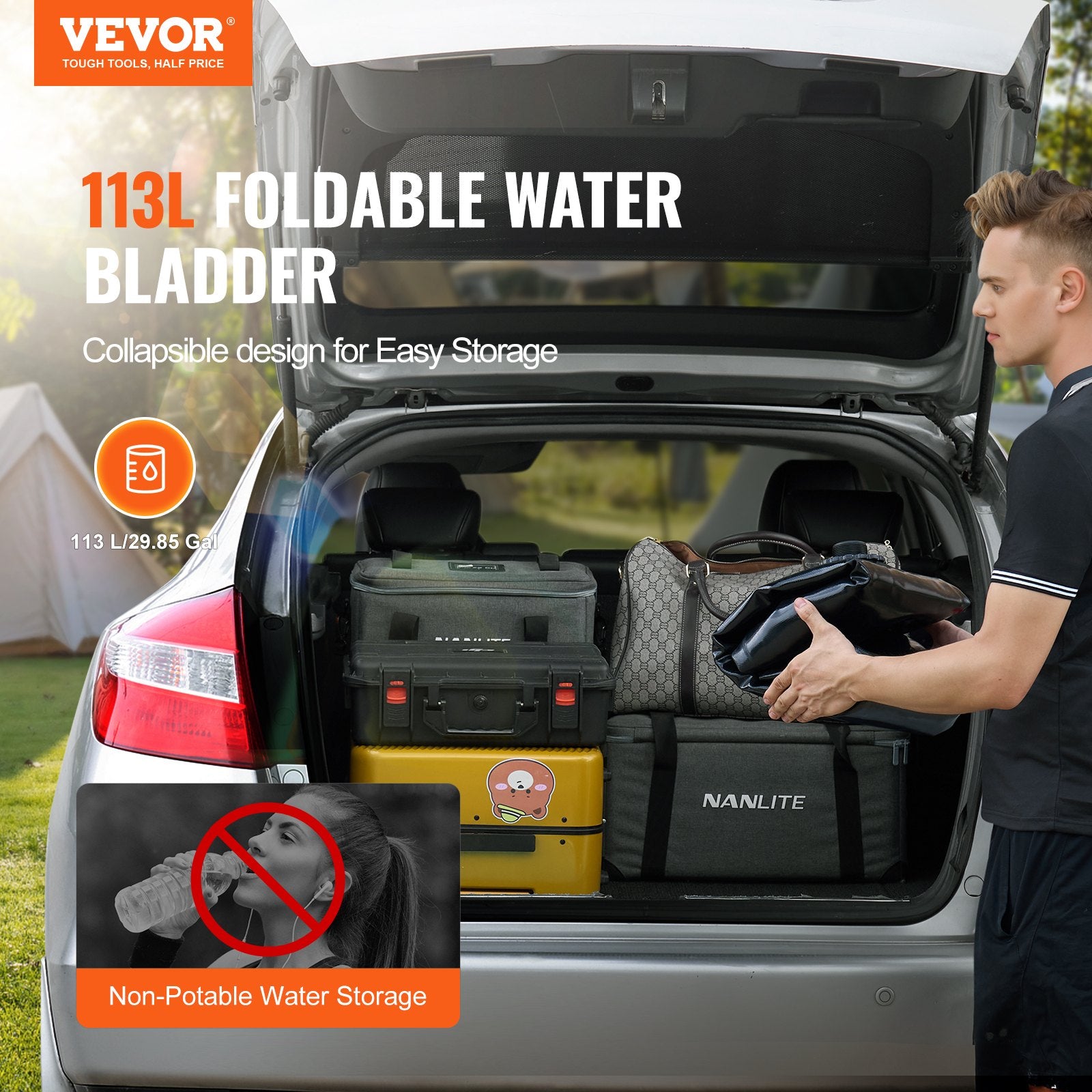 Portable Water Storage Bladder 29.9 Gal PVC Collapsible Water Tank Black V952-CSDHSPVCB113E9XVWV0