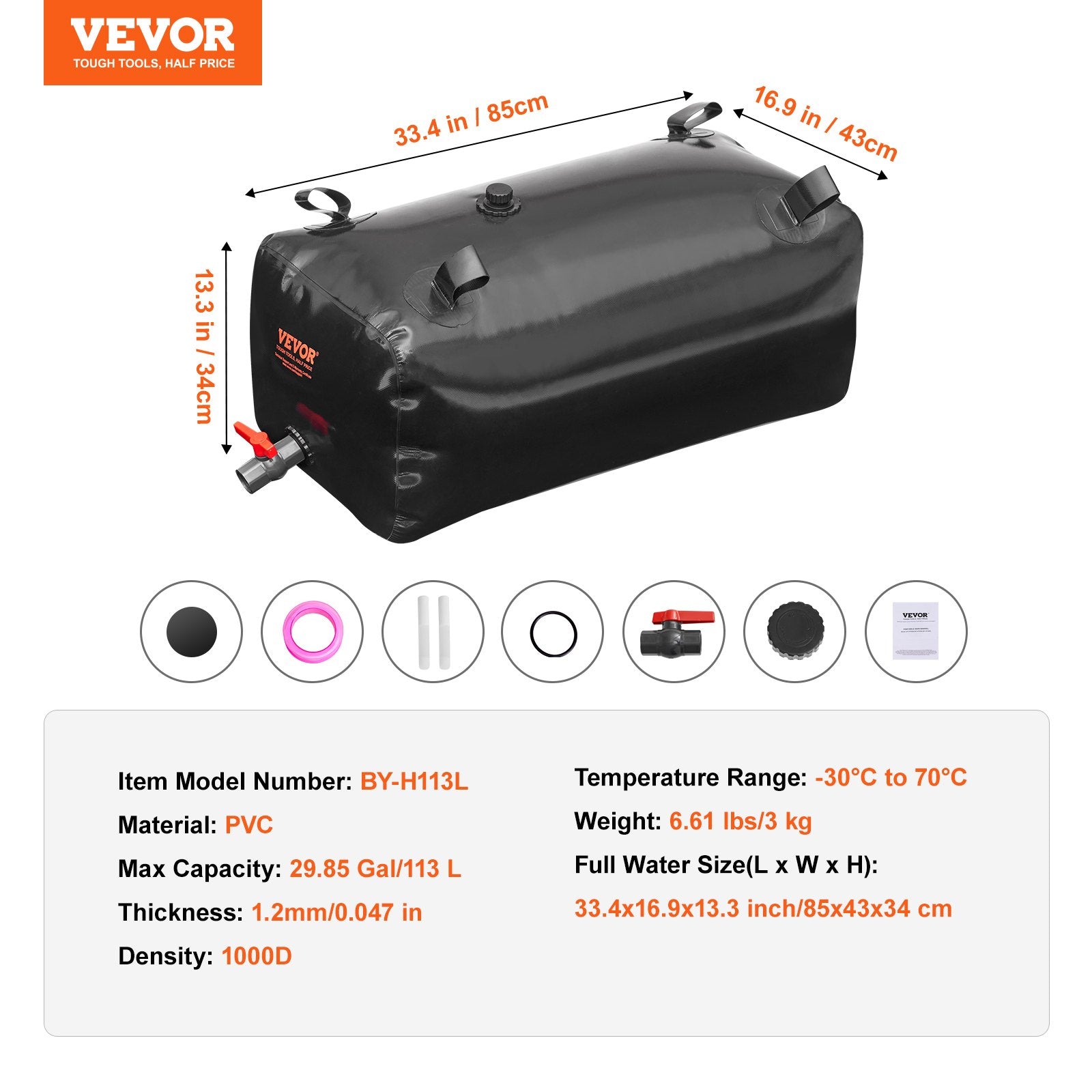 Portable Water Storage Bladder 29.9 Gal PVC Collapsible Water Tank Black V952-CSDHSPVCB113E9XVWV0